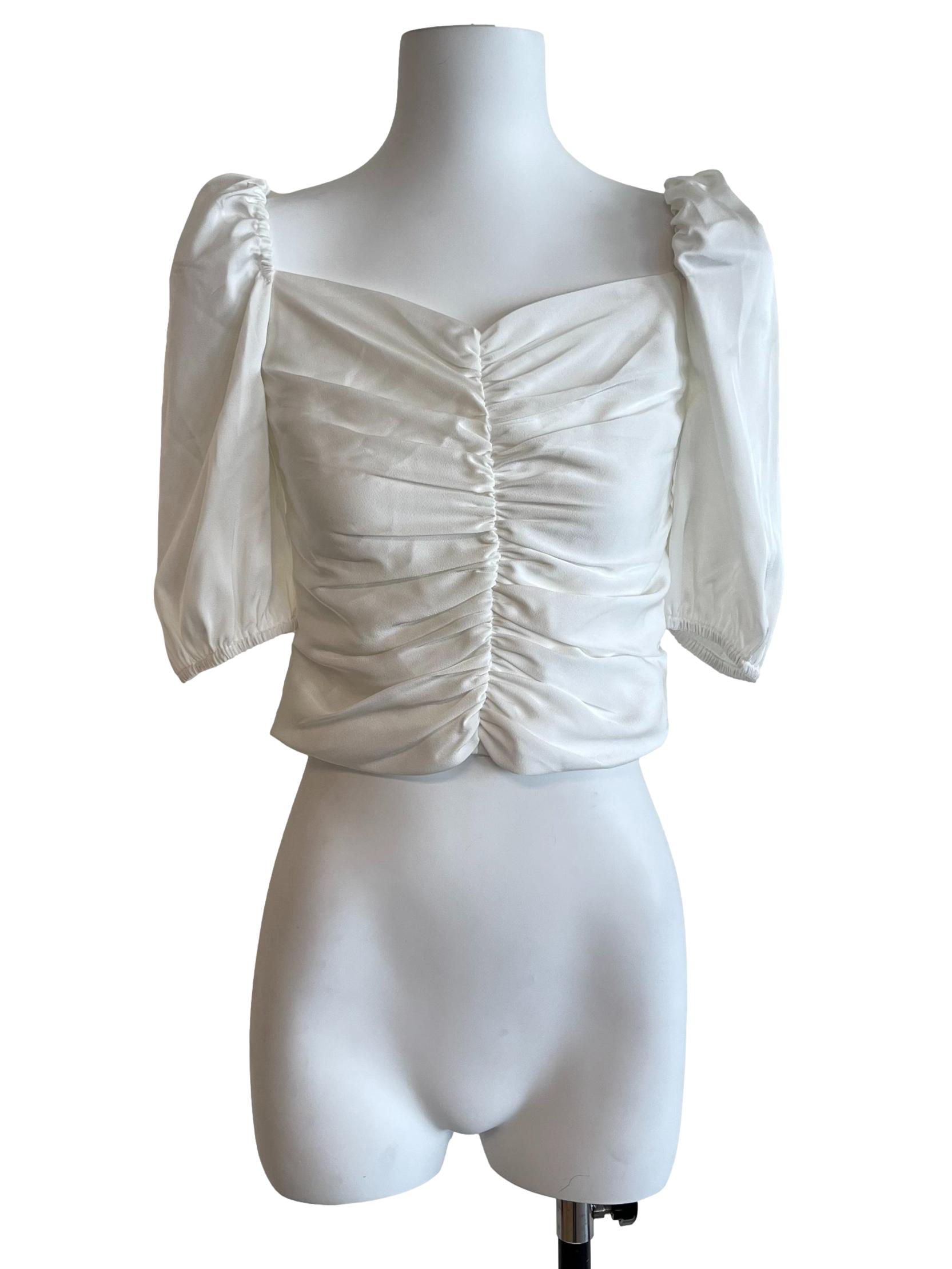 Pearl White Puff Sleeve Crop Top