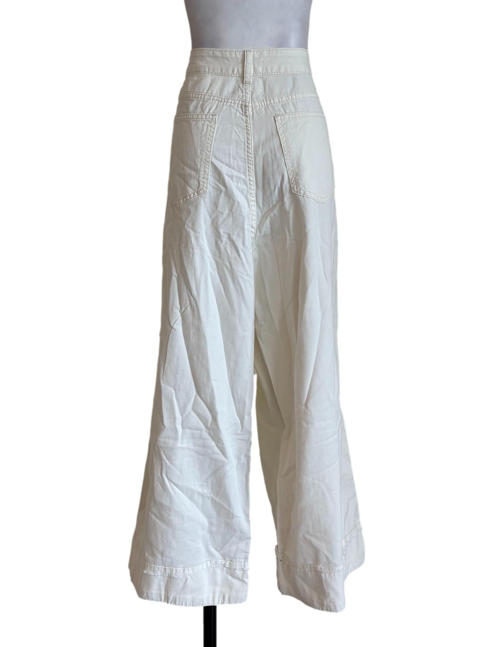 White Zip Pocket Wide Leg Jeans