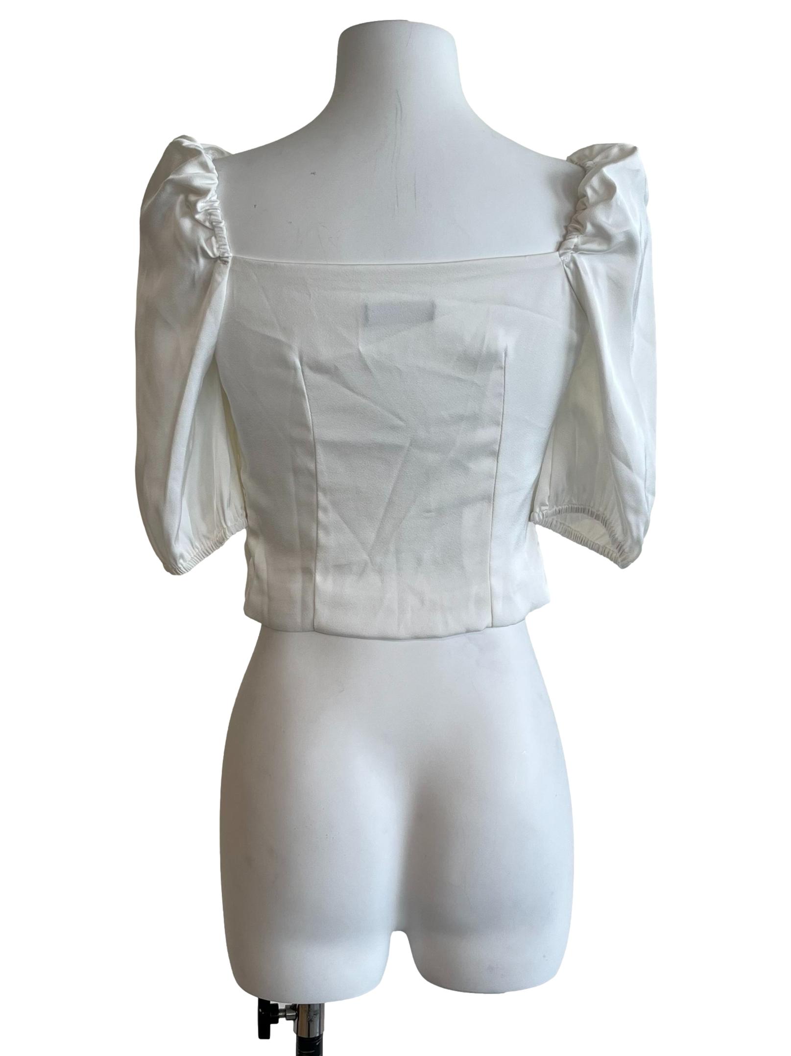 Pearl White Puff Sleeve Crop Top