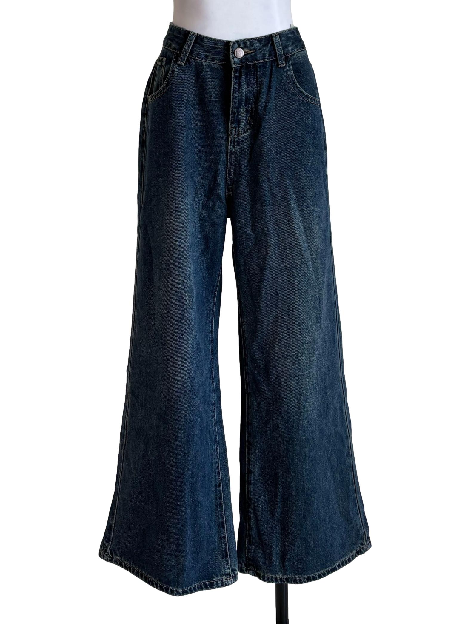 Blue Acid Wash Wide Leg Jeans