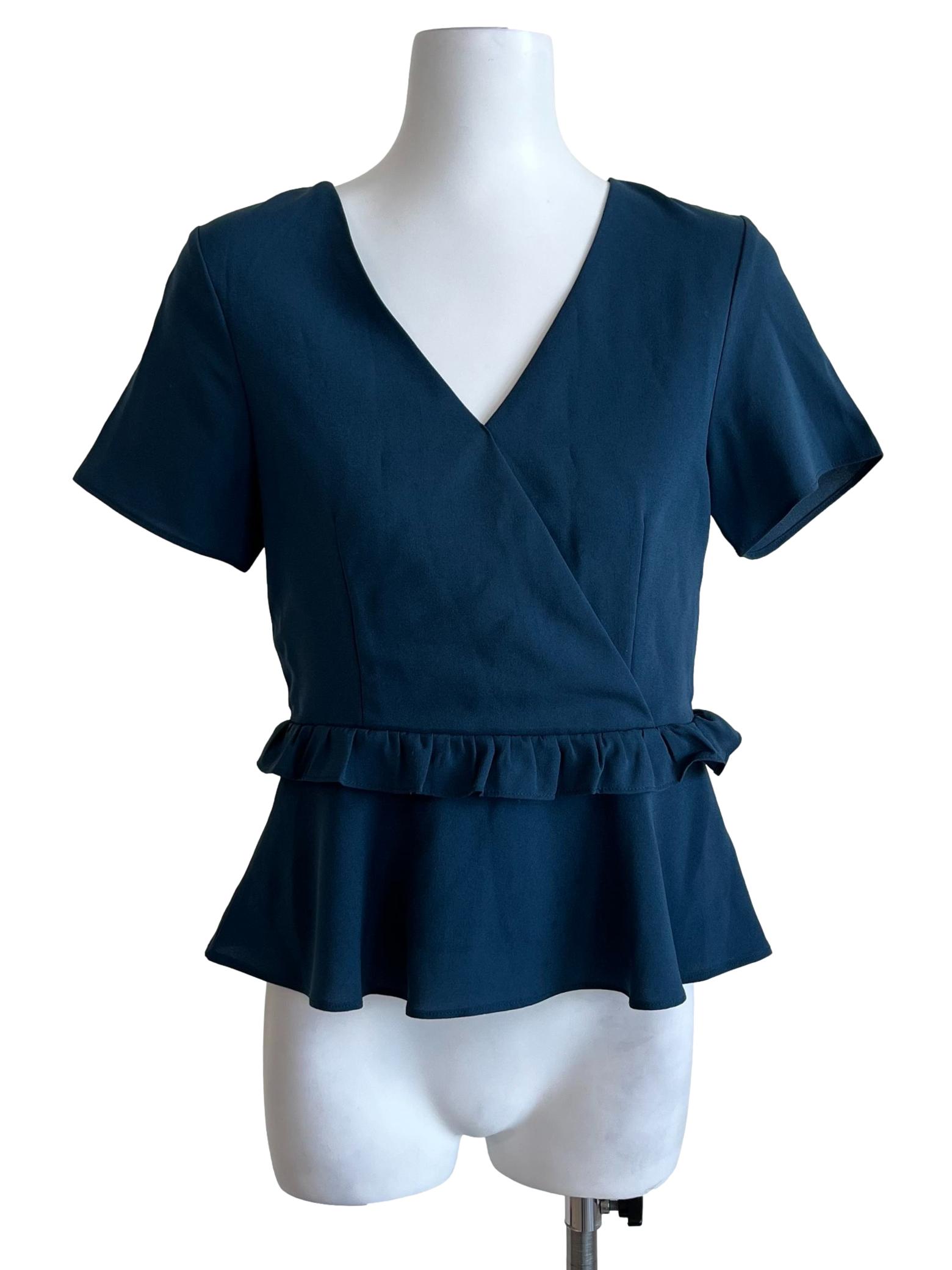 Peacock Blue Wrap Peplum Blouse