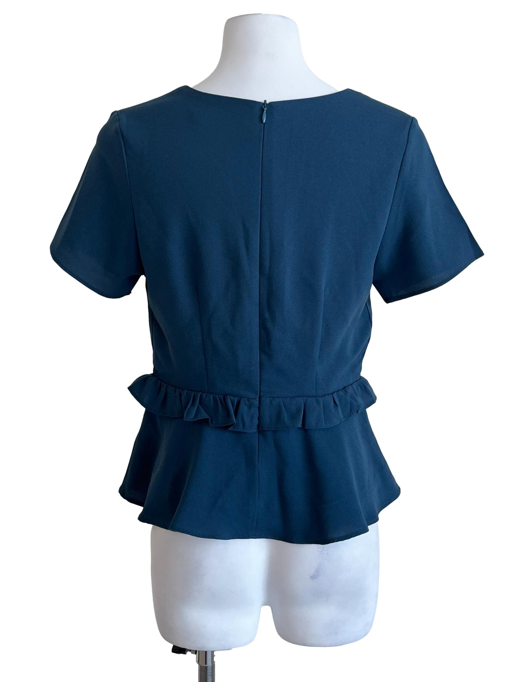 Peacock Blue Wrap Peplum Blouse