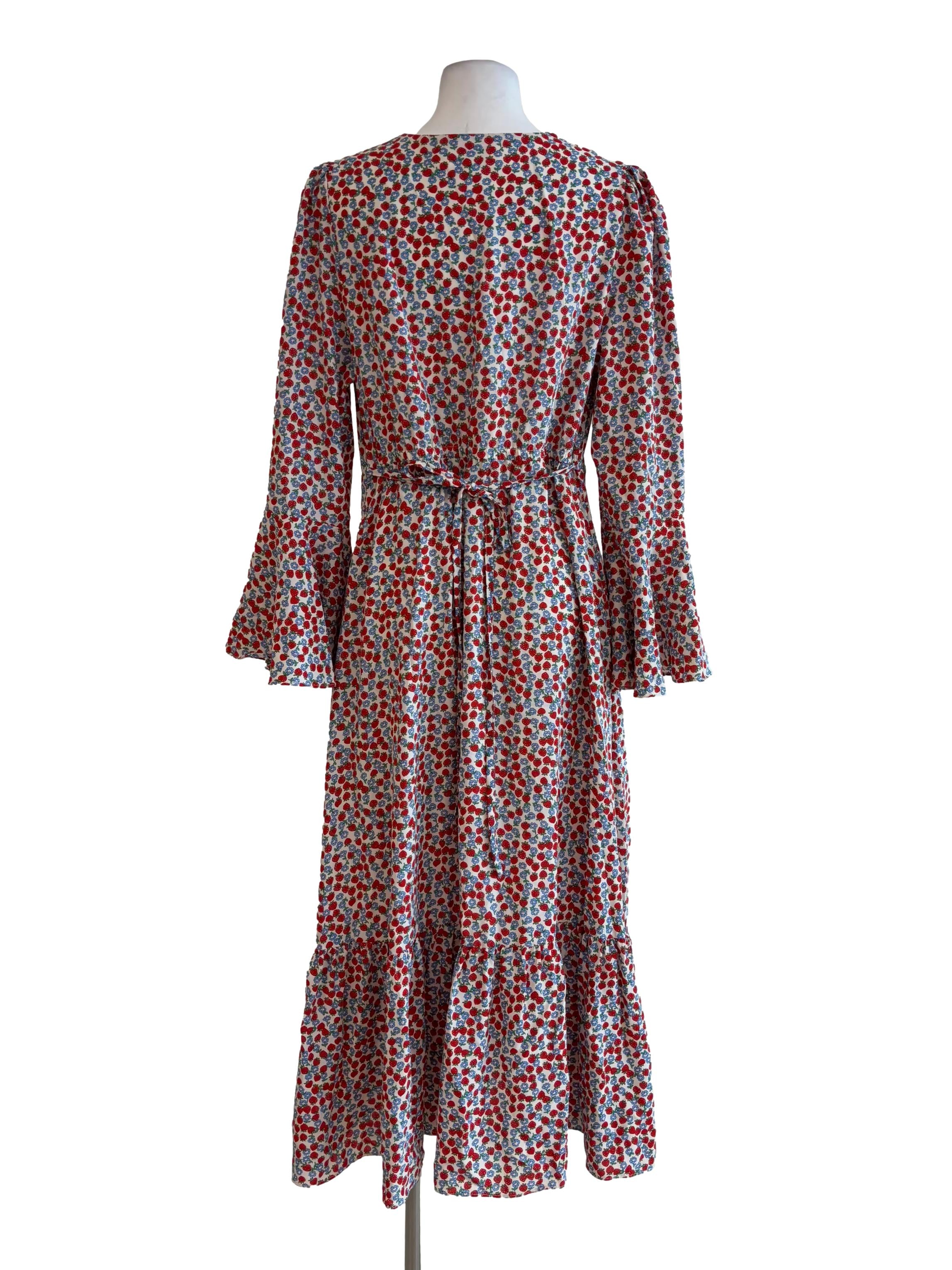 Strawberry Print Long Sleeve Drop Waist Dress