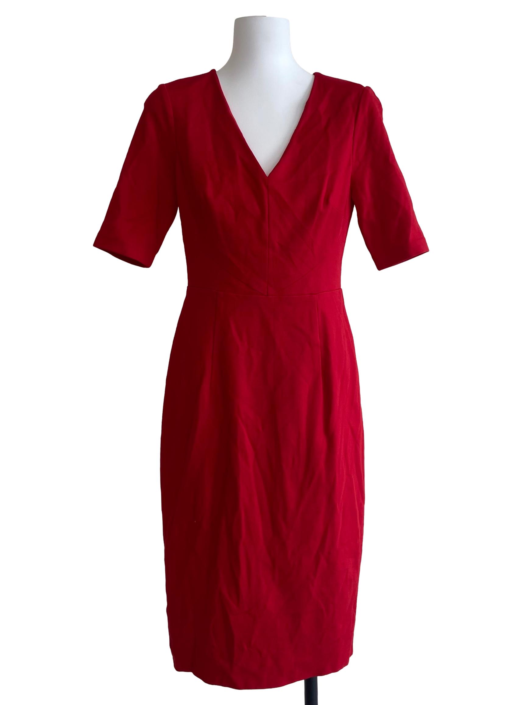 Rose Red V-Neck  Slit A-Line Dress