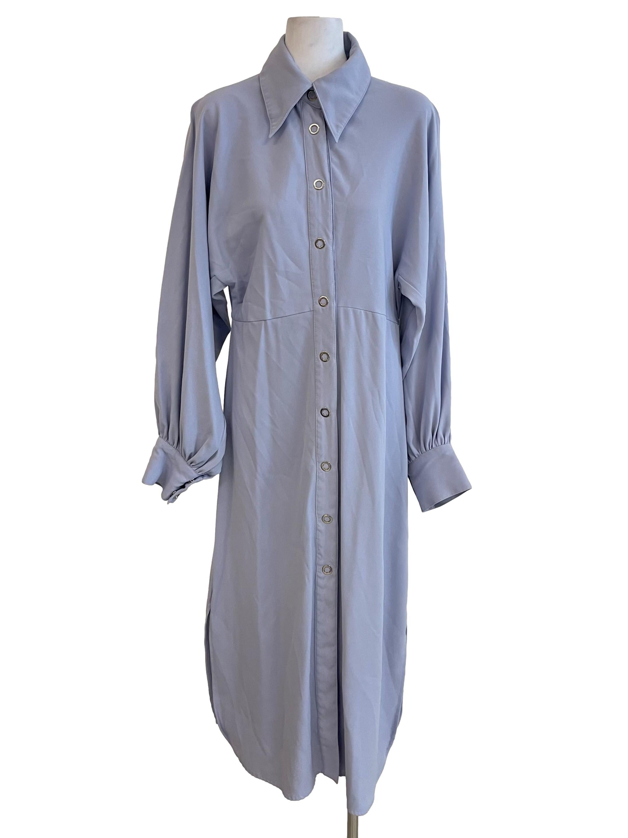 Silver French Sleeves Shirt Dress