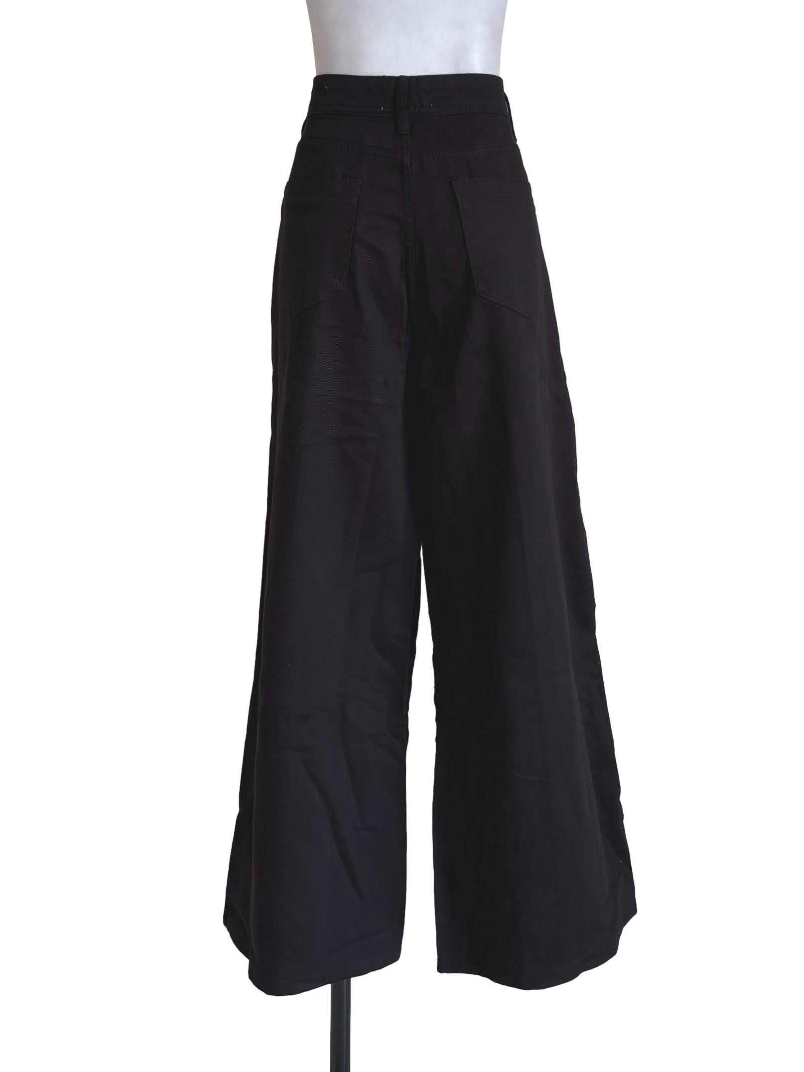 Black Lined Wide Leg Jeans