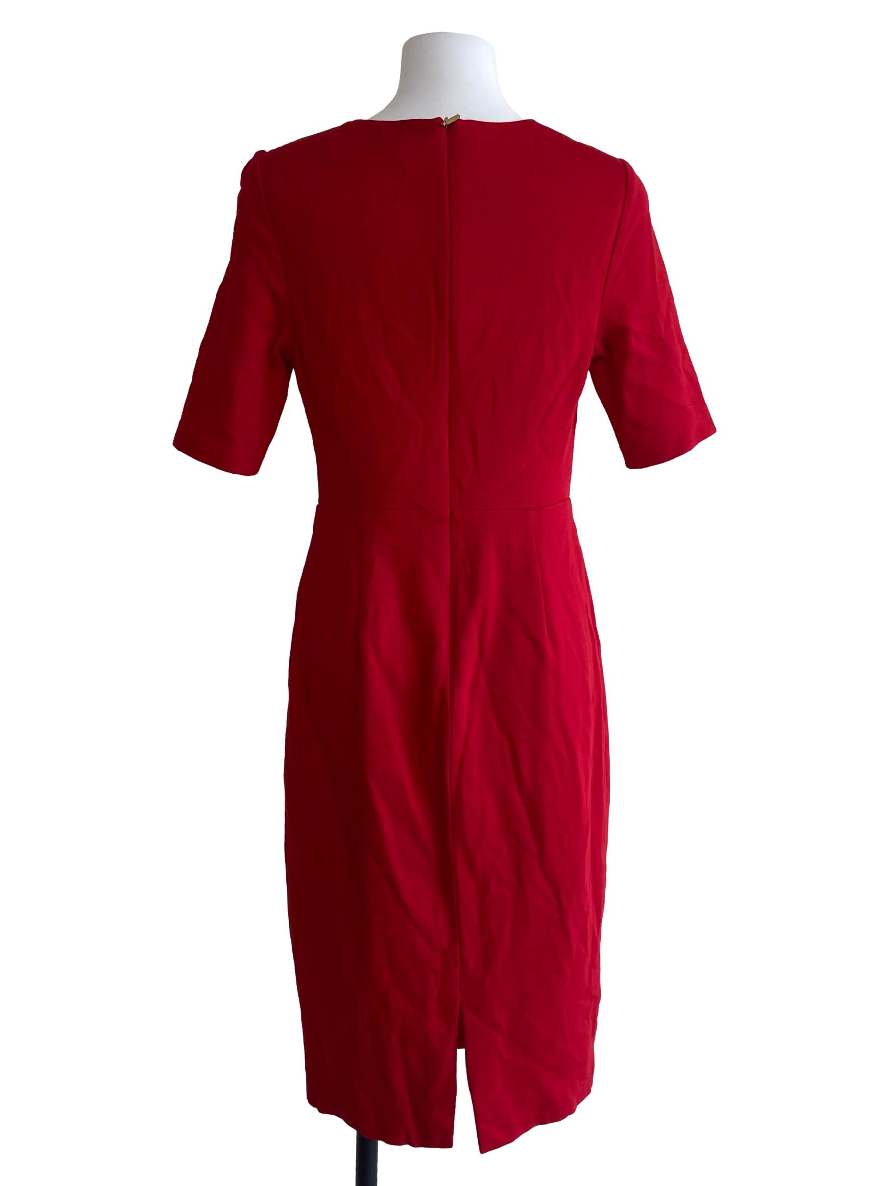 Rose Red V-Neck  Slit A-Line Dress