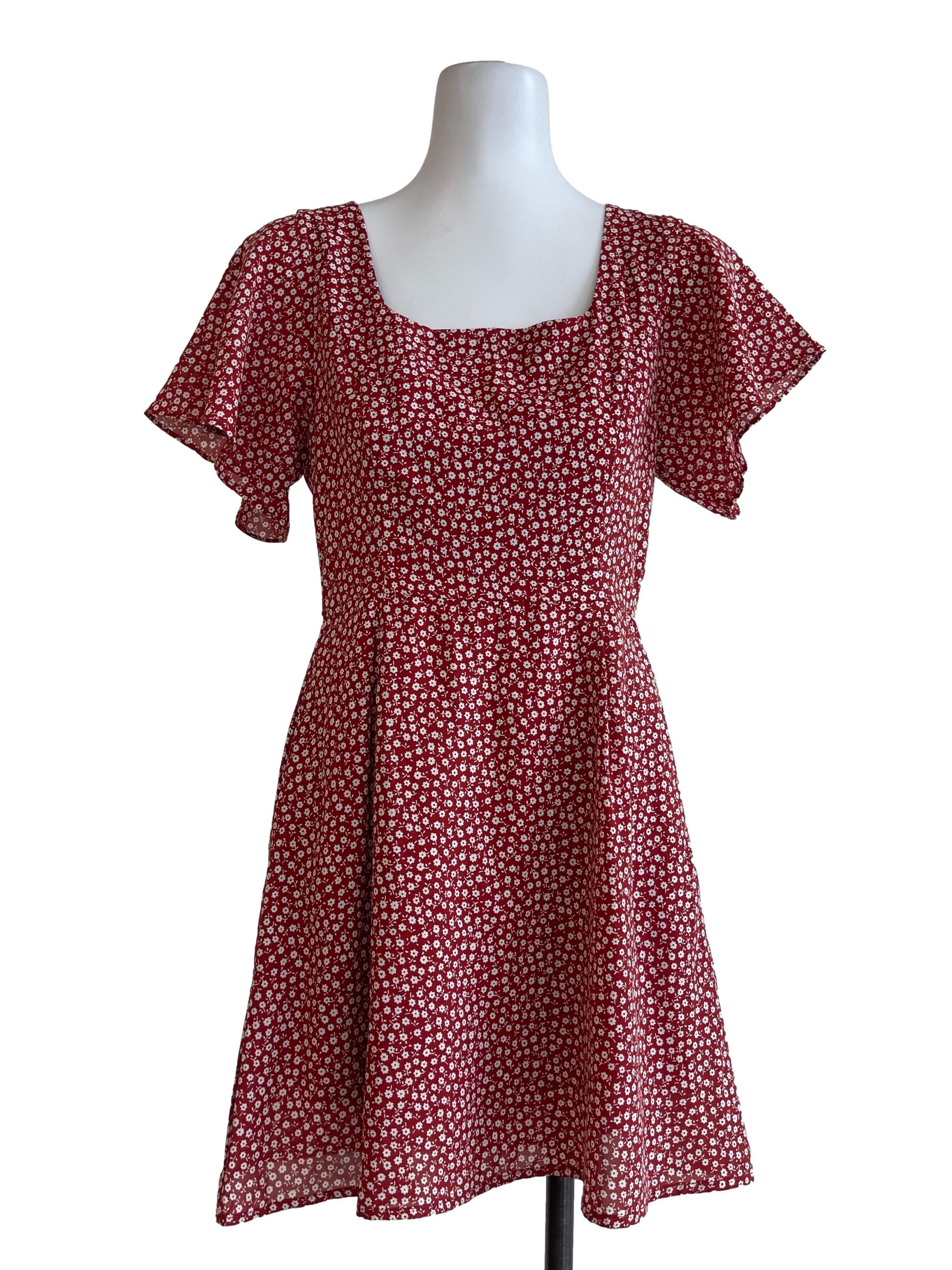 Brick Red Mini Floral Dress