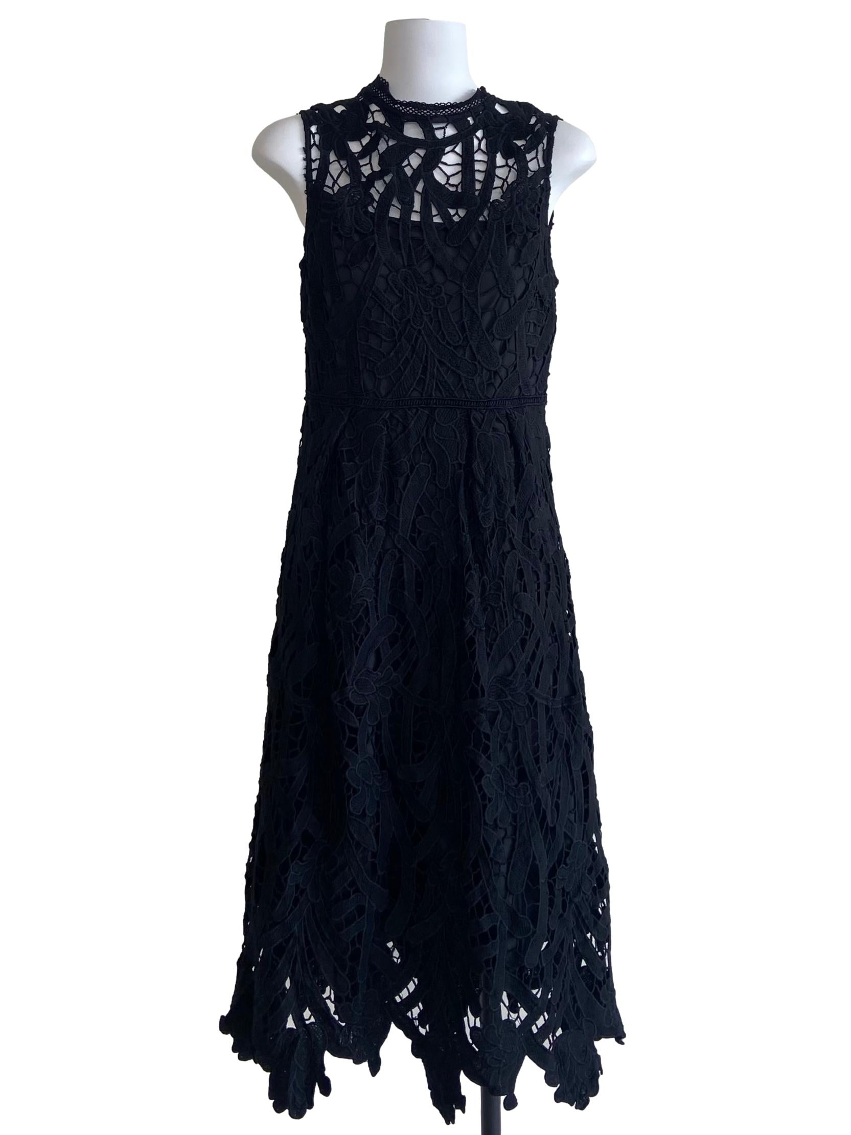Black Sleeveless Floral Lace Shift Dress