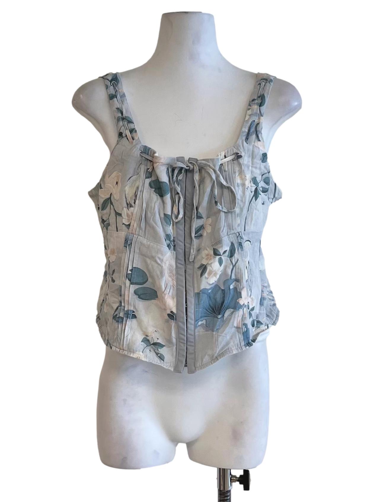 Sky Blue Floral Sleeveless Top