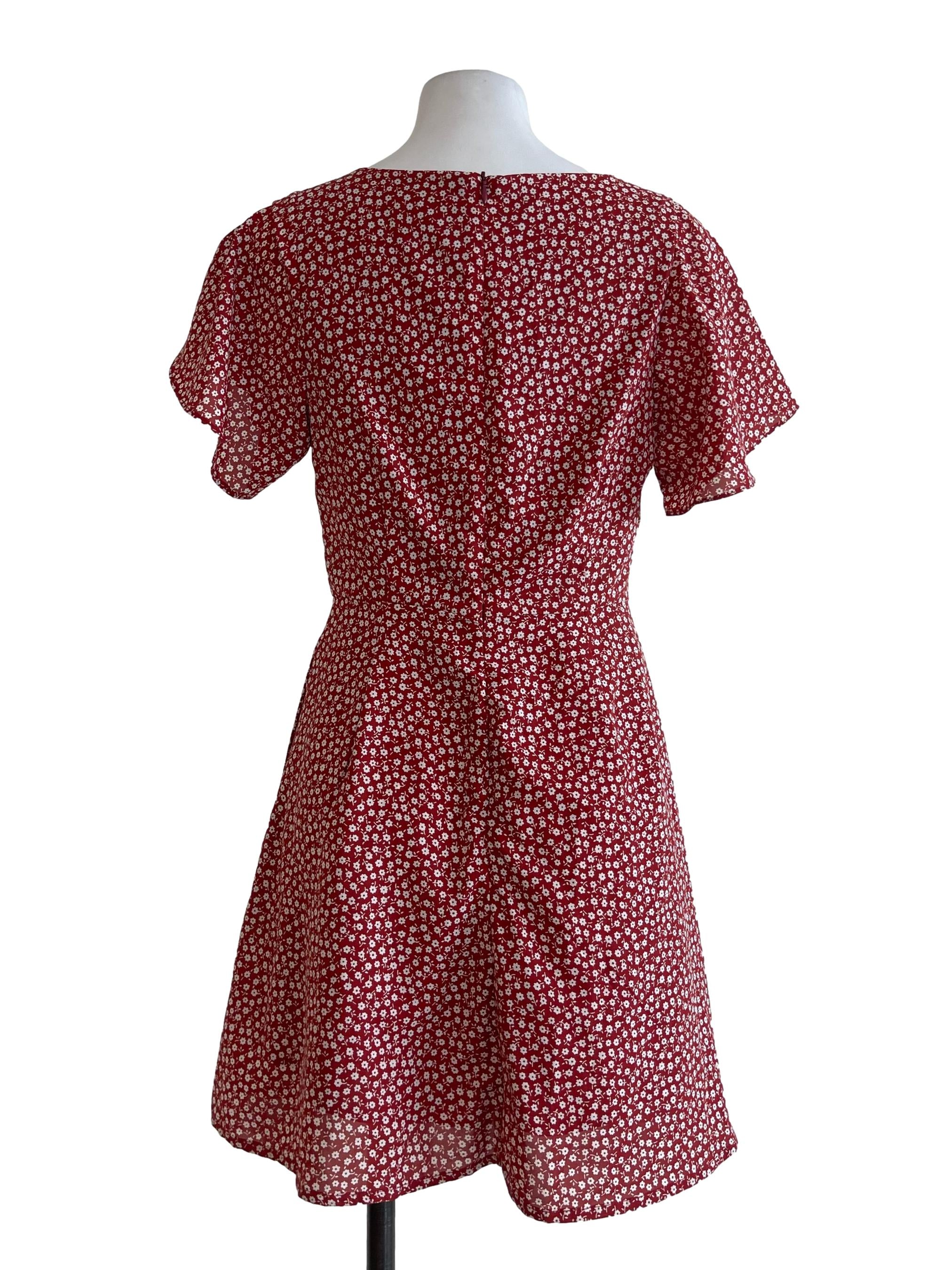Brick Red Mini Floral Dress