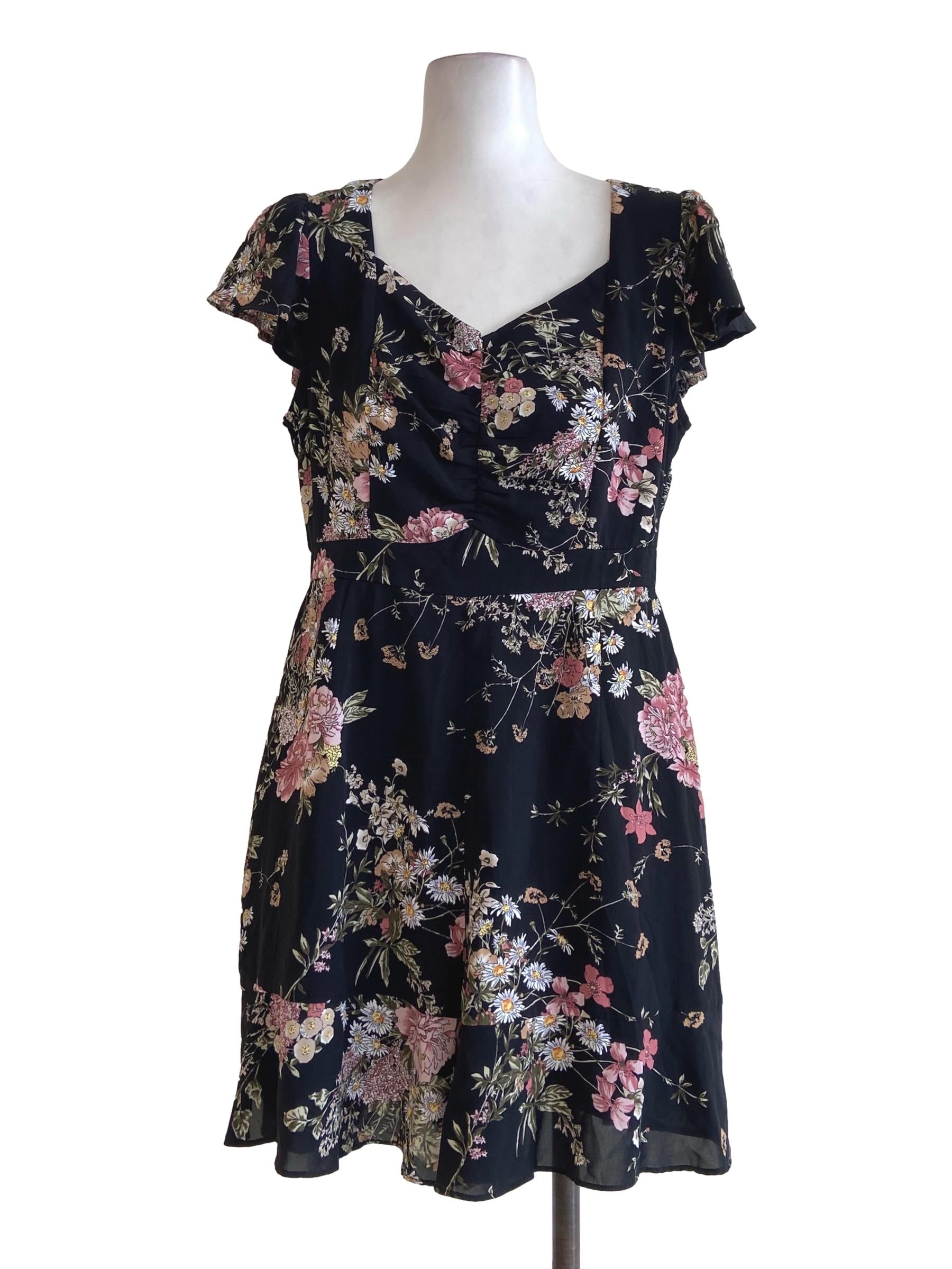 Black & Pink Floral Petal Sleeve Rompers