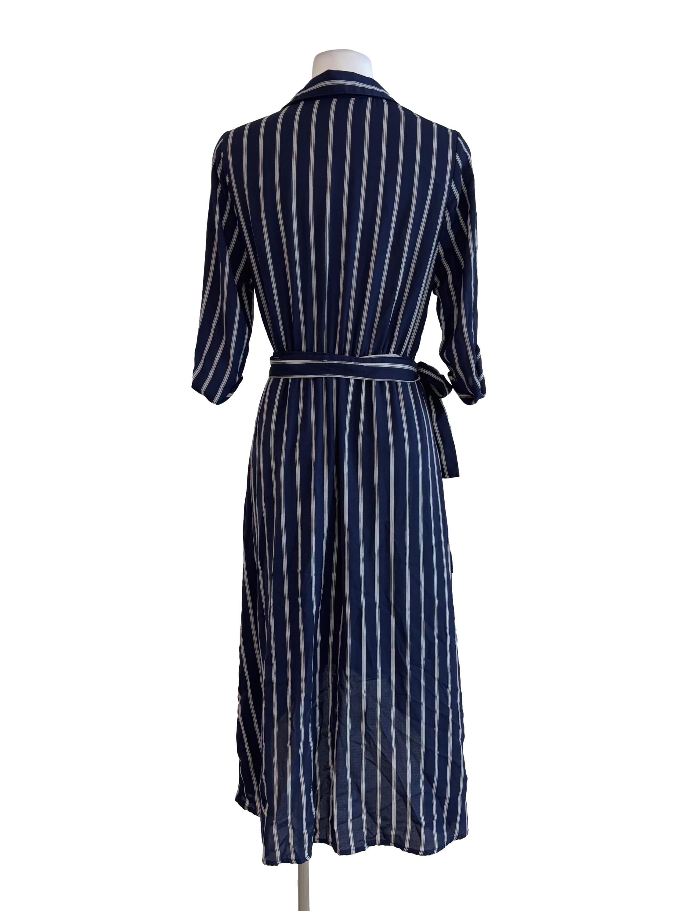 Navy Blue White Striped Shirt Dress