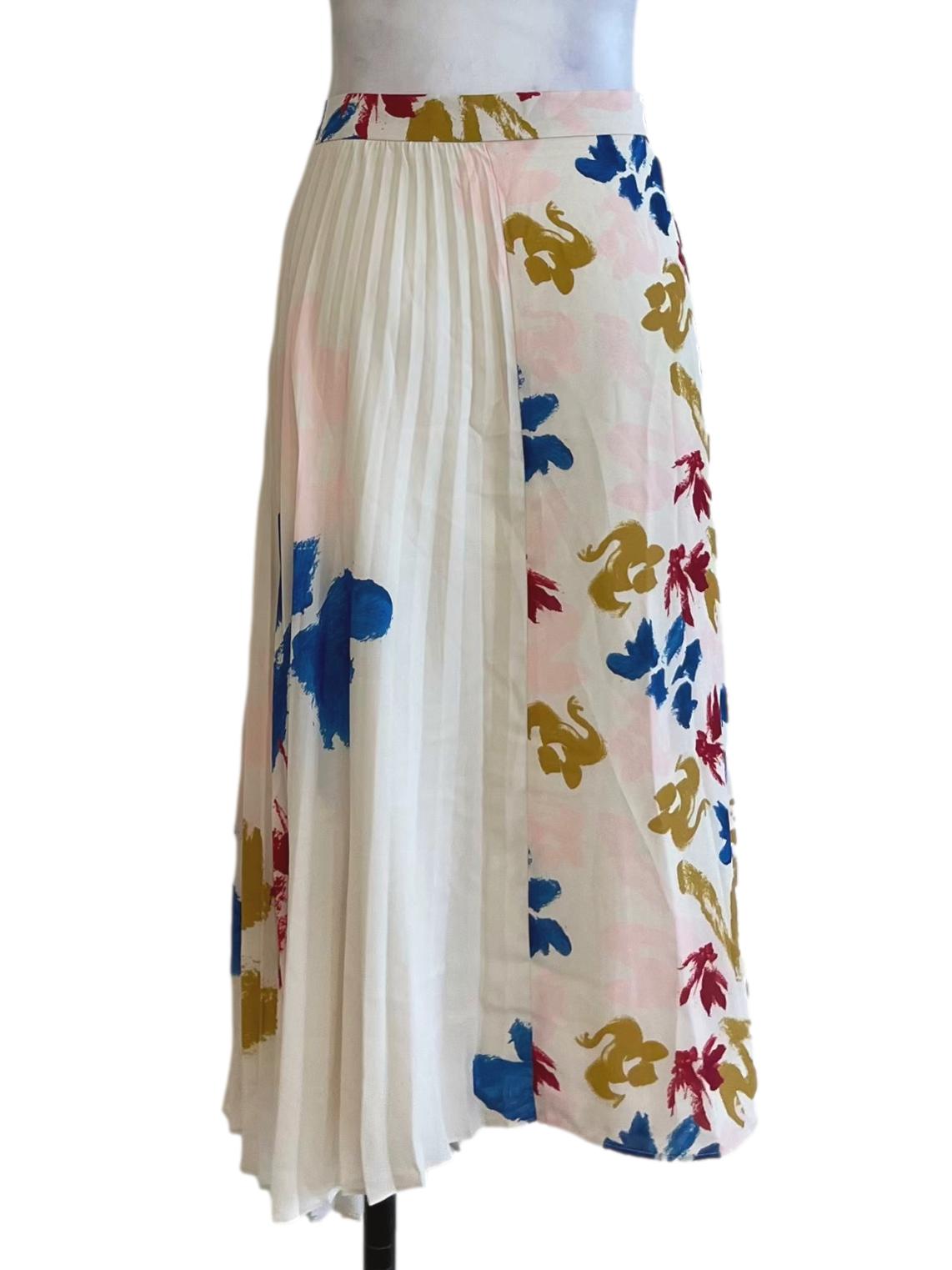 White Abstract Pleated Skirt