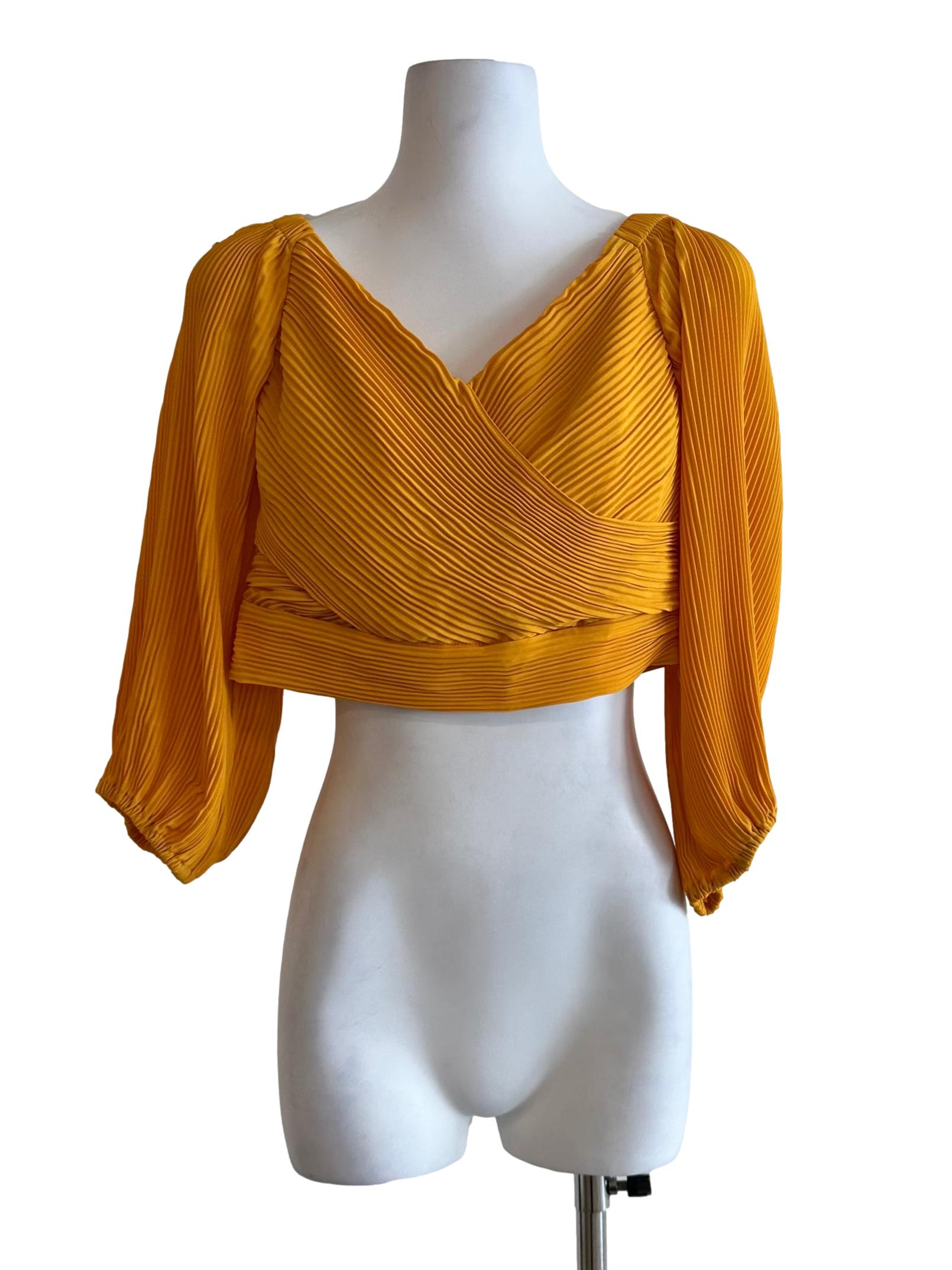 Fire Yellow Pleated Crop Top LB