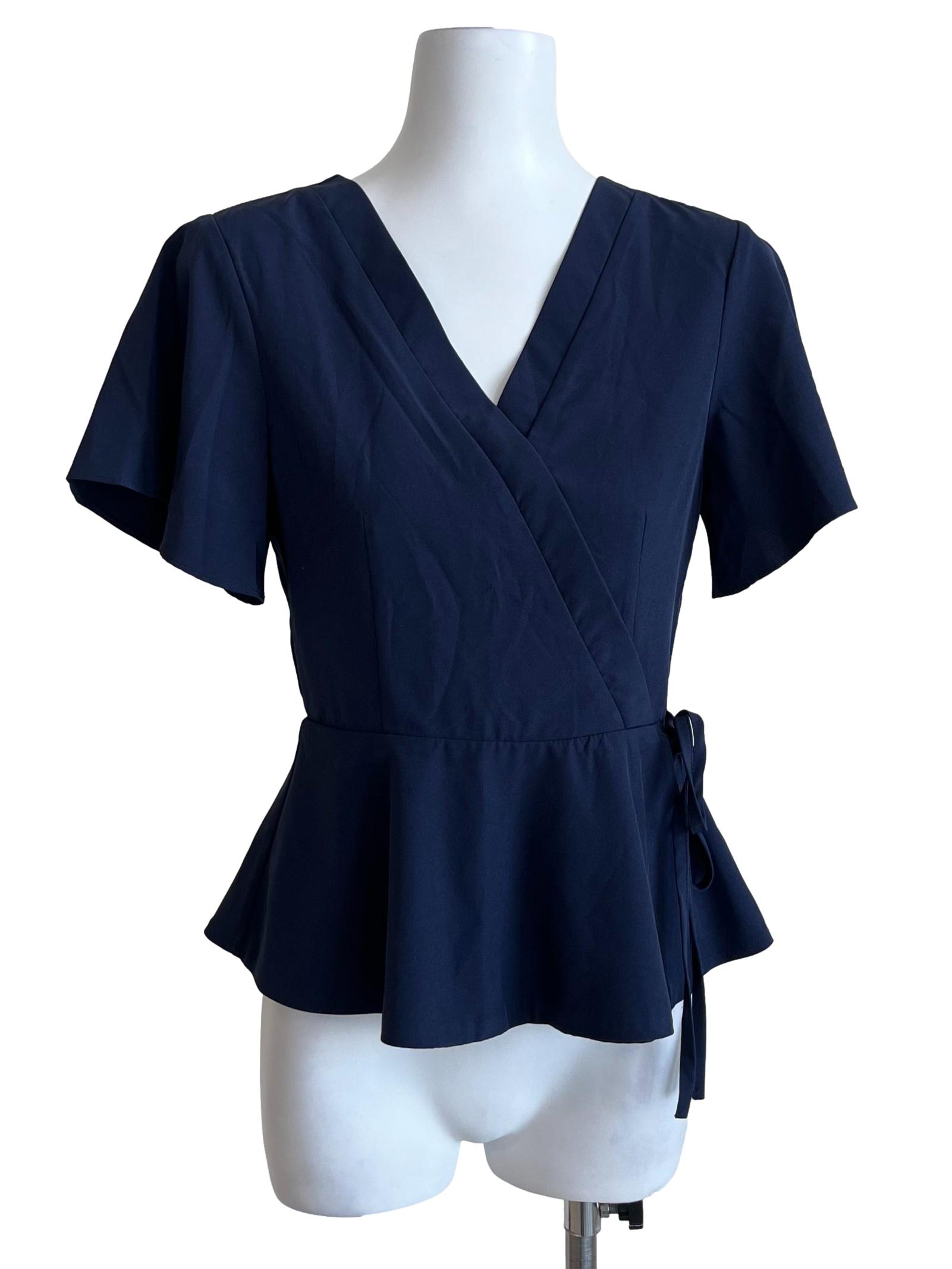 Navy Blue Wrap Peplum Blouse