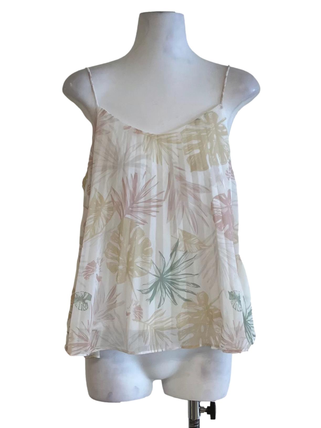 White Floral Pleated Cami Top
