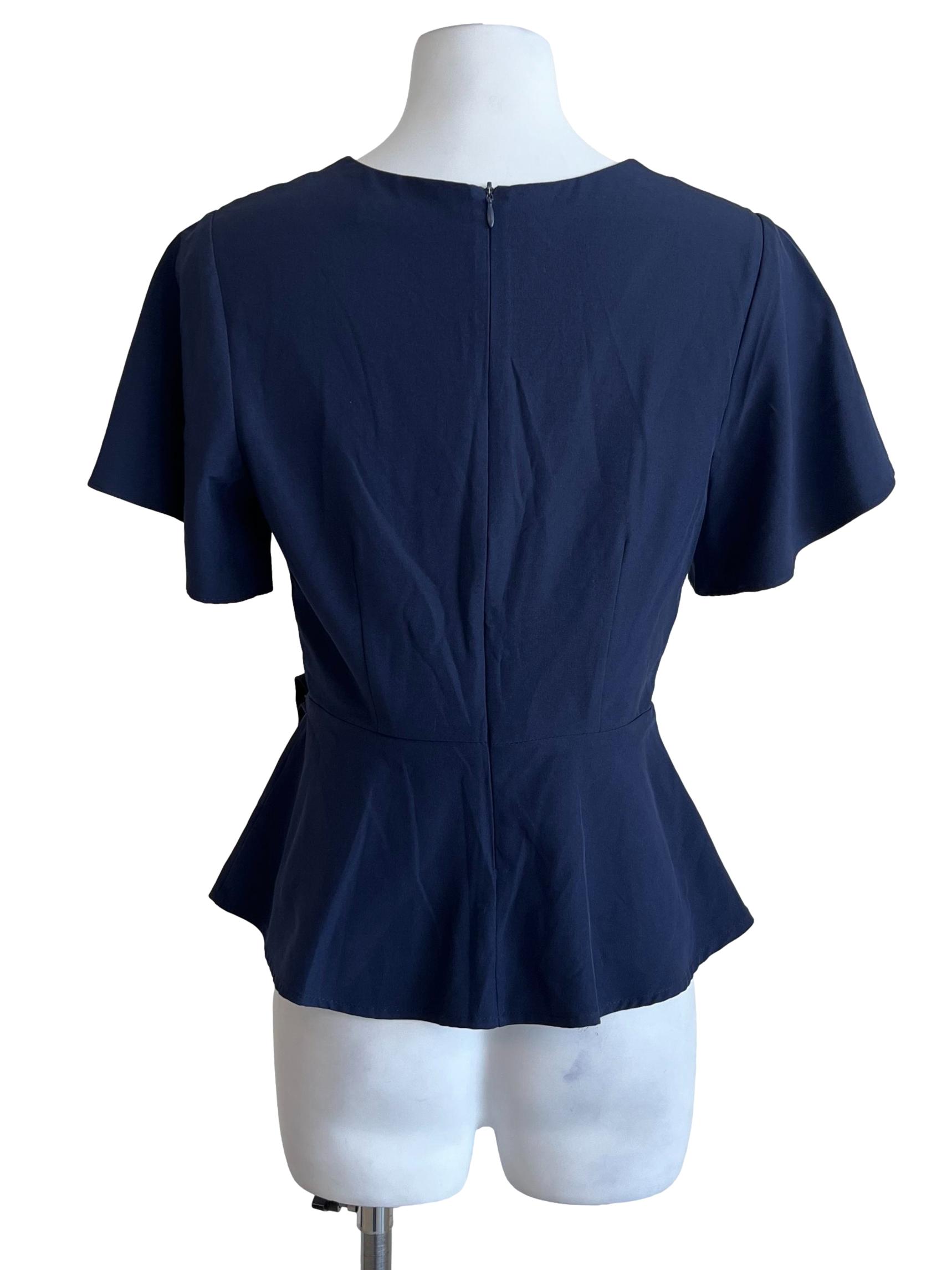 Navy Blue Wrap Peplum Blouse