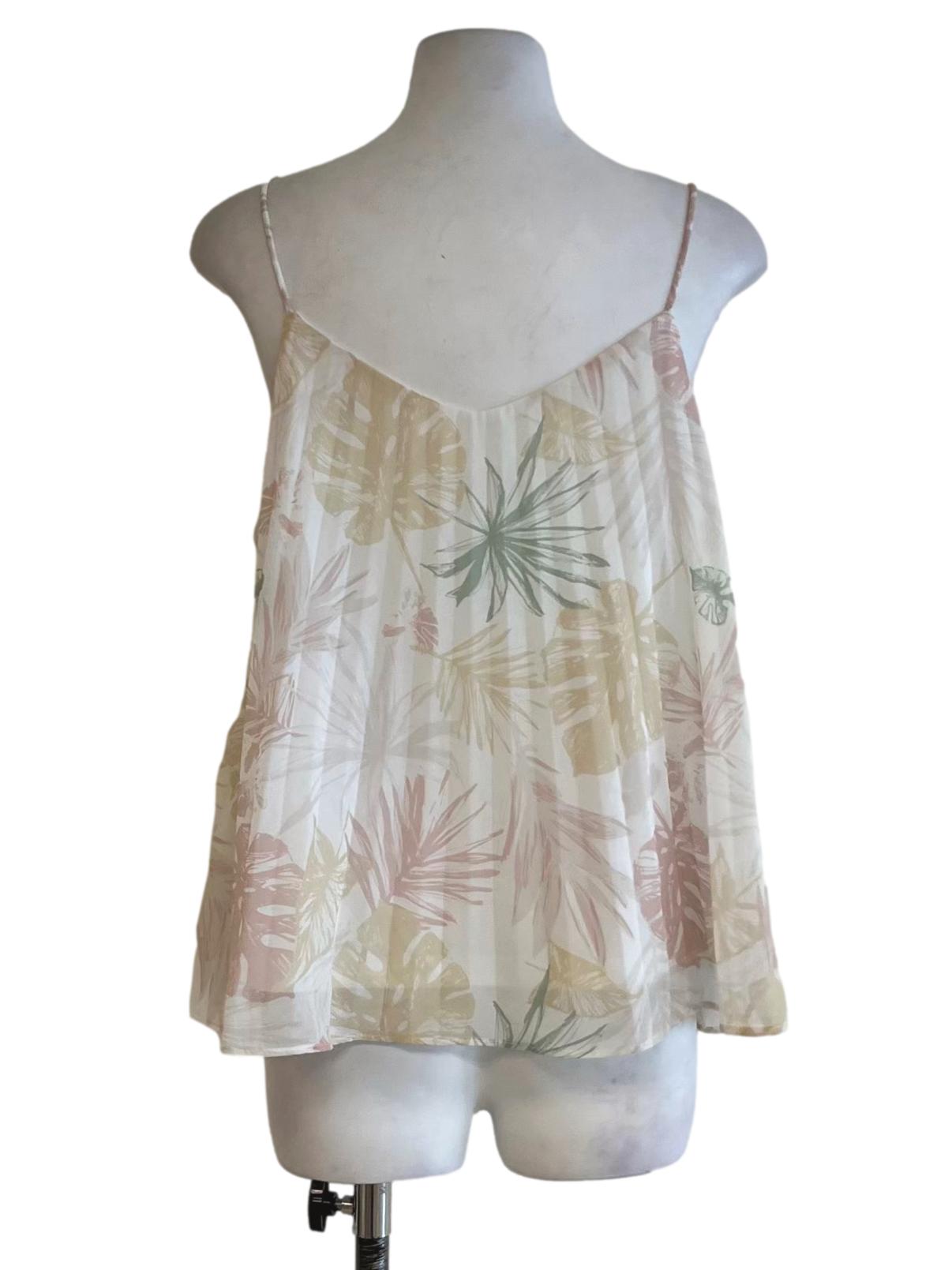 White Floral Pleated Cami Top