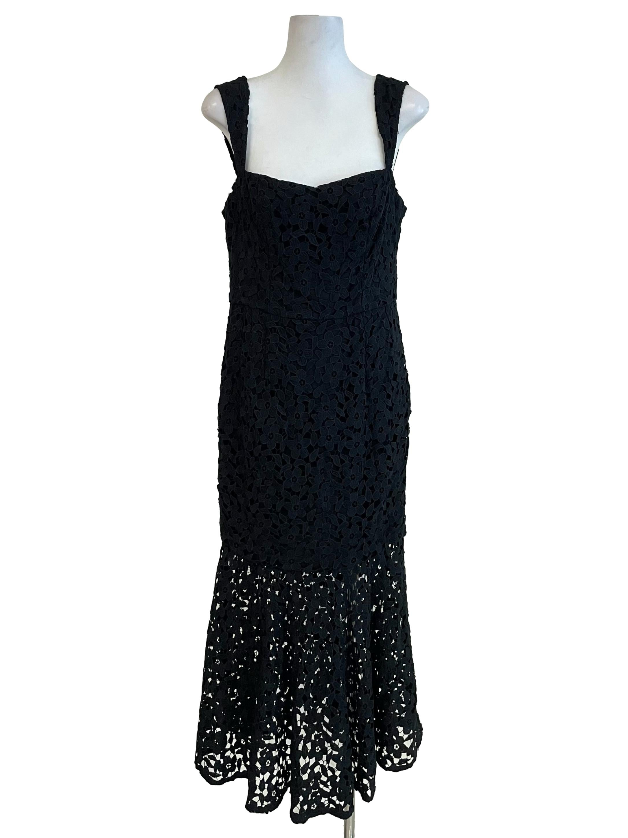 Black Embroidery Flounced Dress