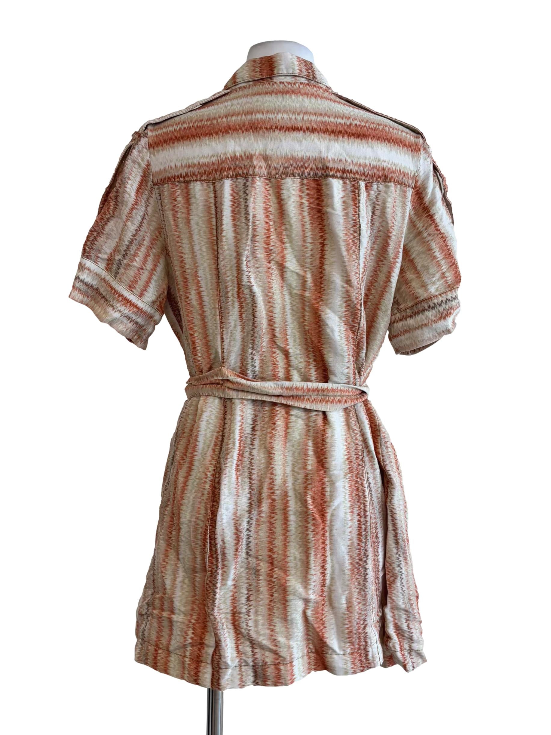Peach Patterned Short Sleeve Buttoned Dress