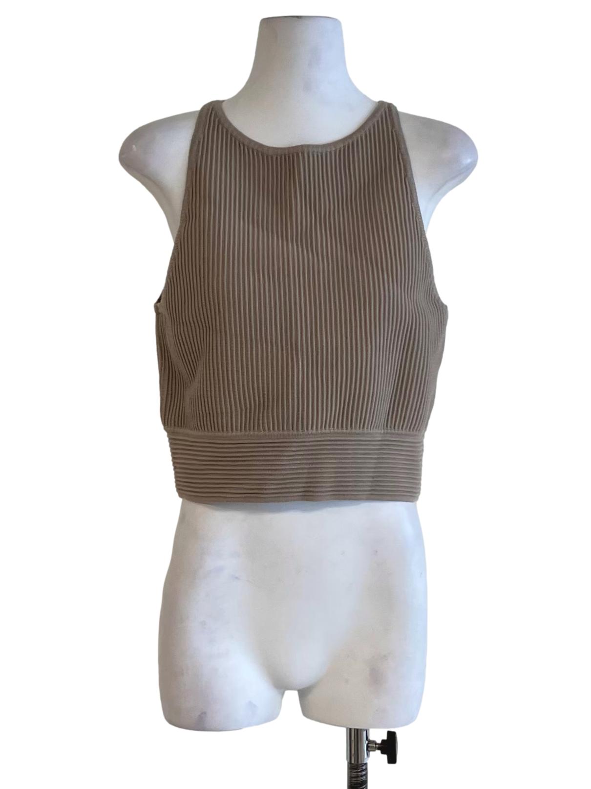 Brown Jewel Neckline Sleeveless Top