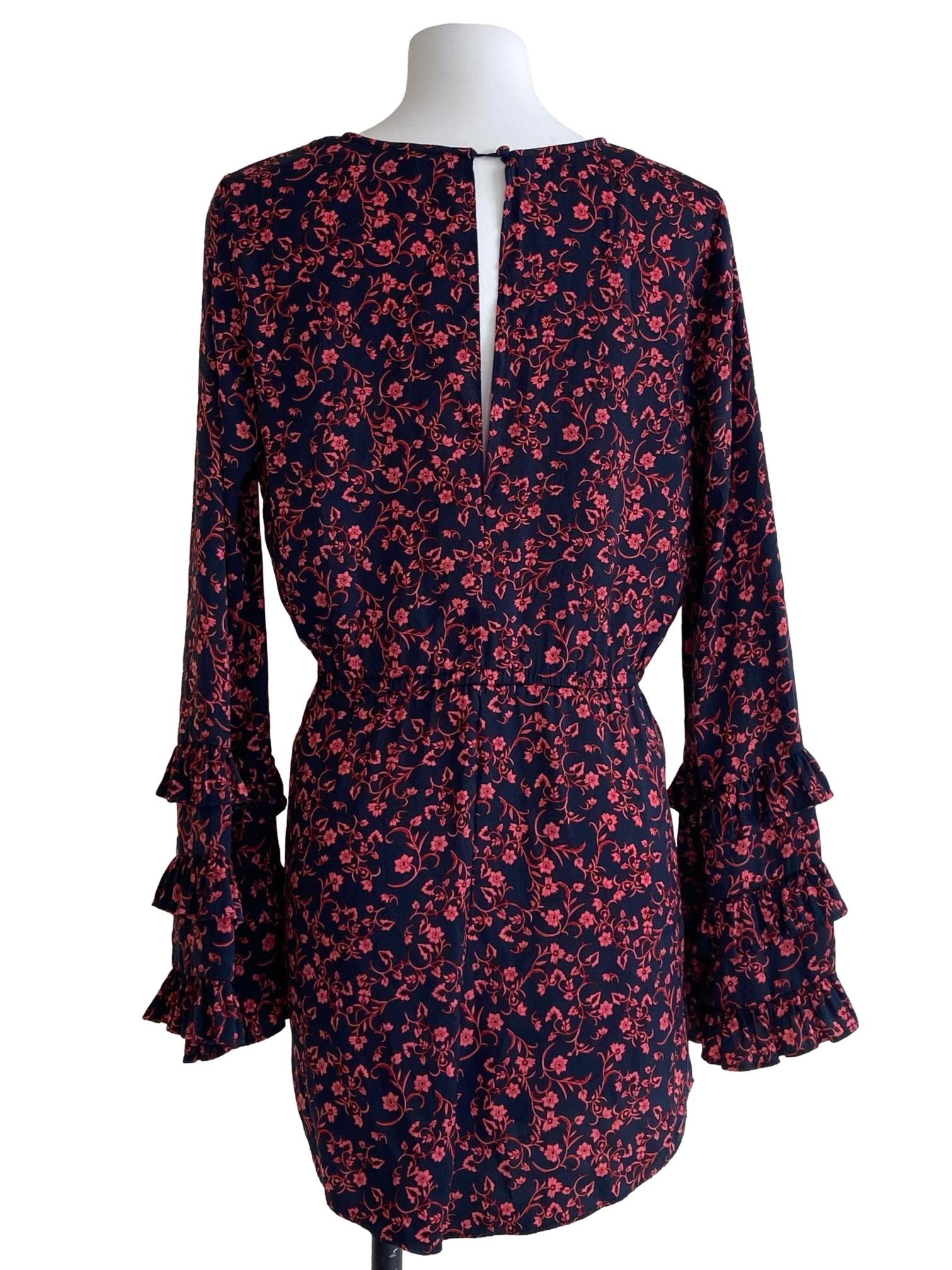 Navy Blue & Pink Floral V-Neck Romper
