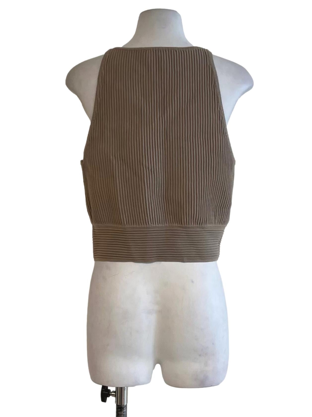 Brown Jewel Neckline Sleeveless Top