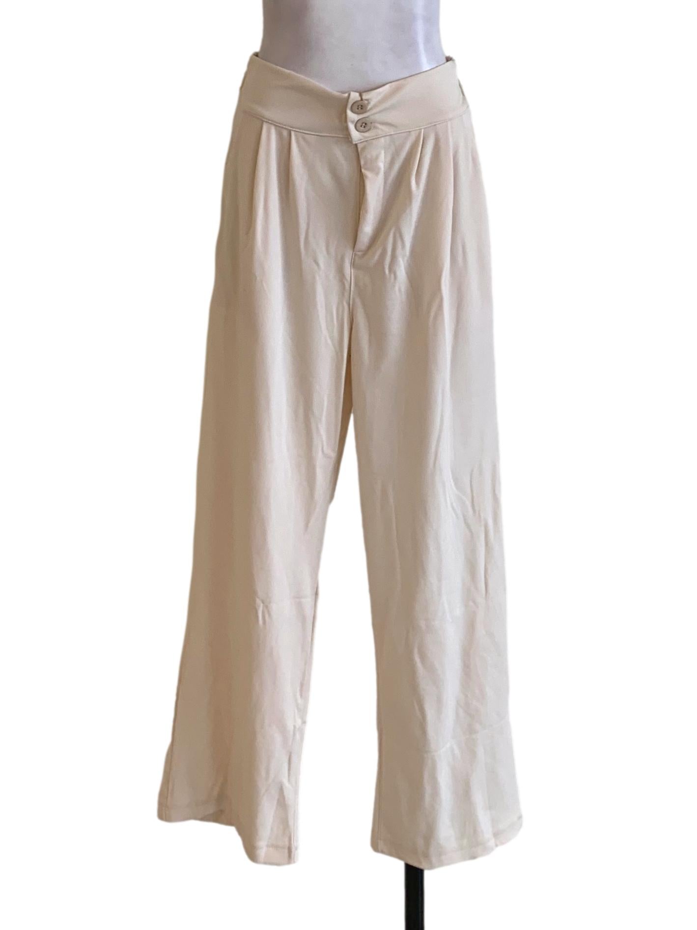 Cream Stretchable Waistband Formal Pants