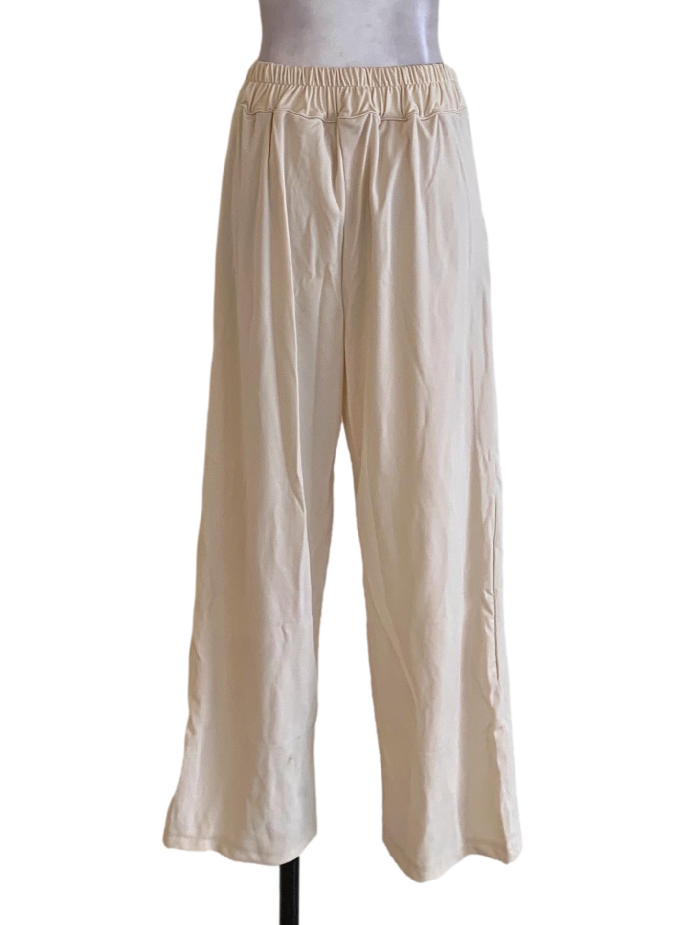 Cream Stretchable Waistband Formal Pants