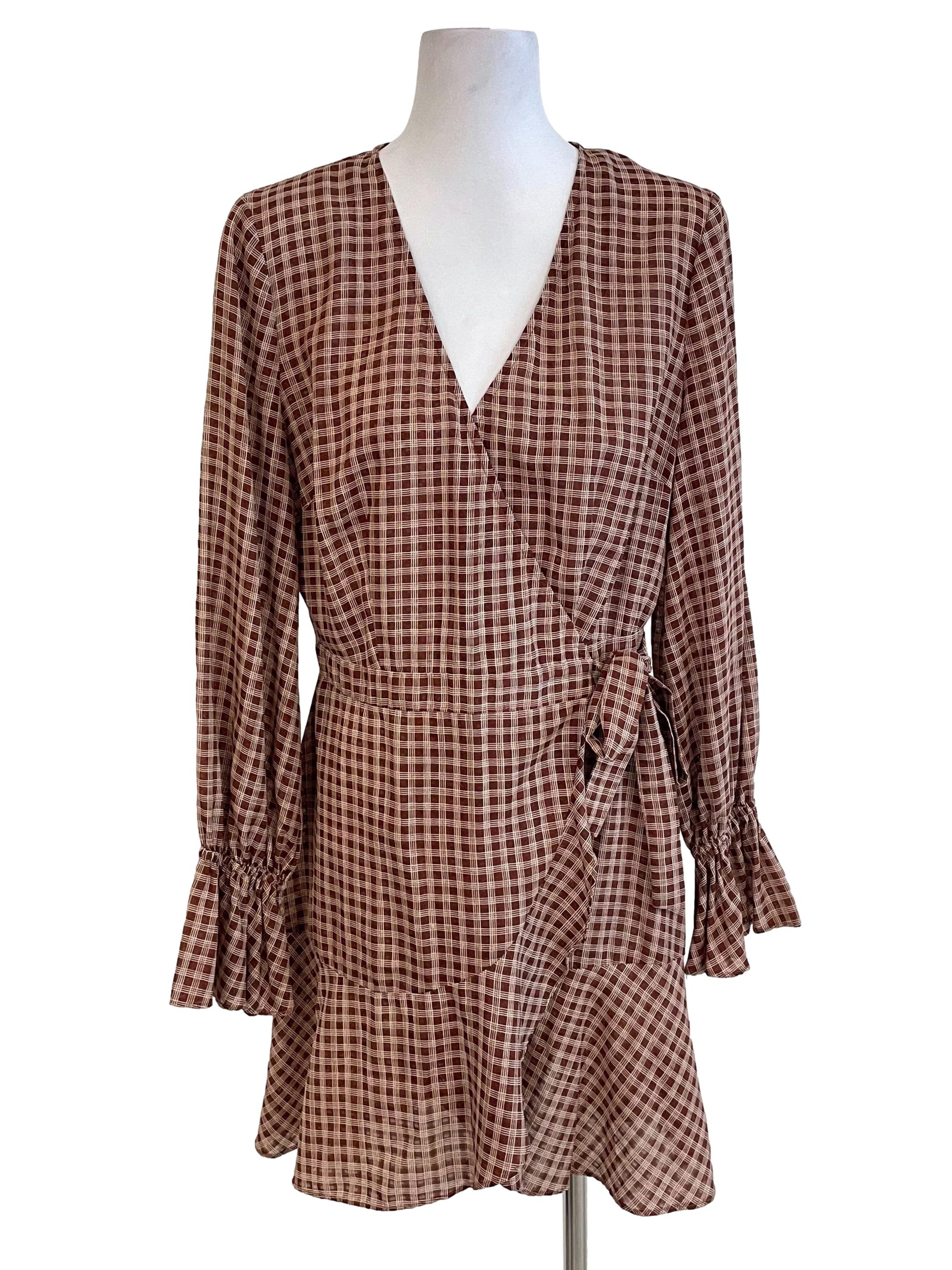 Tawny Checks Wrap Dress