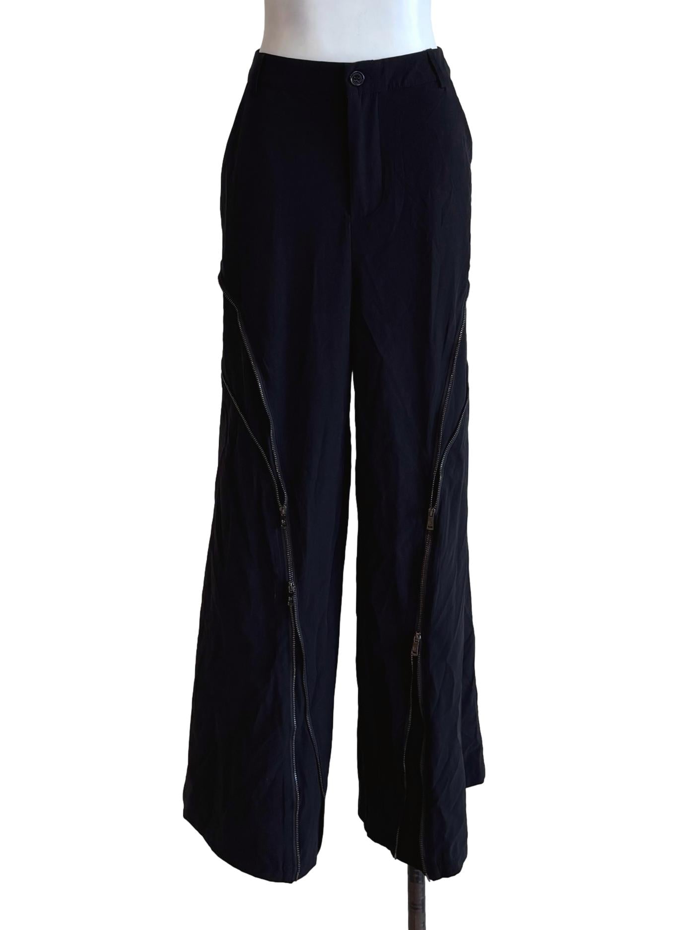 Black Zipped Straight Pants YHF