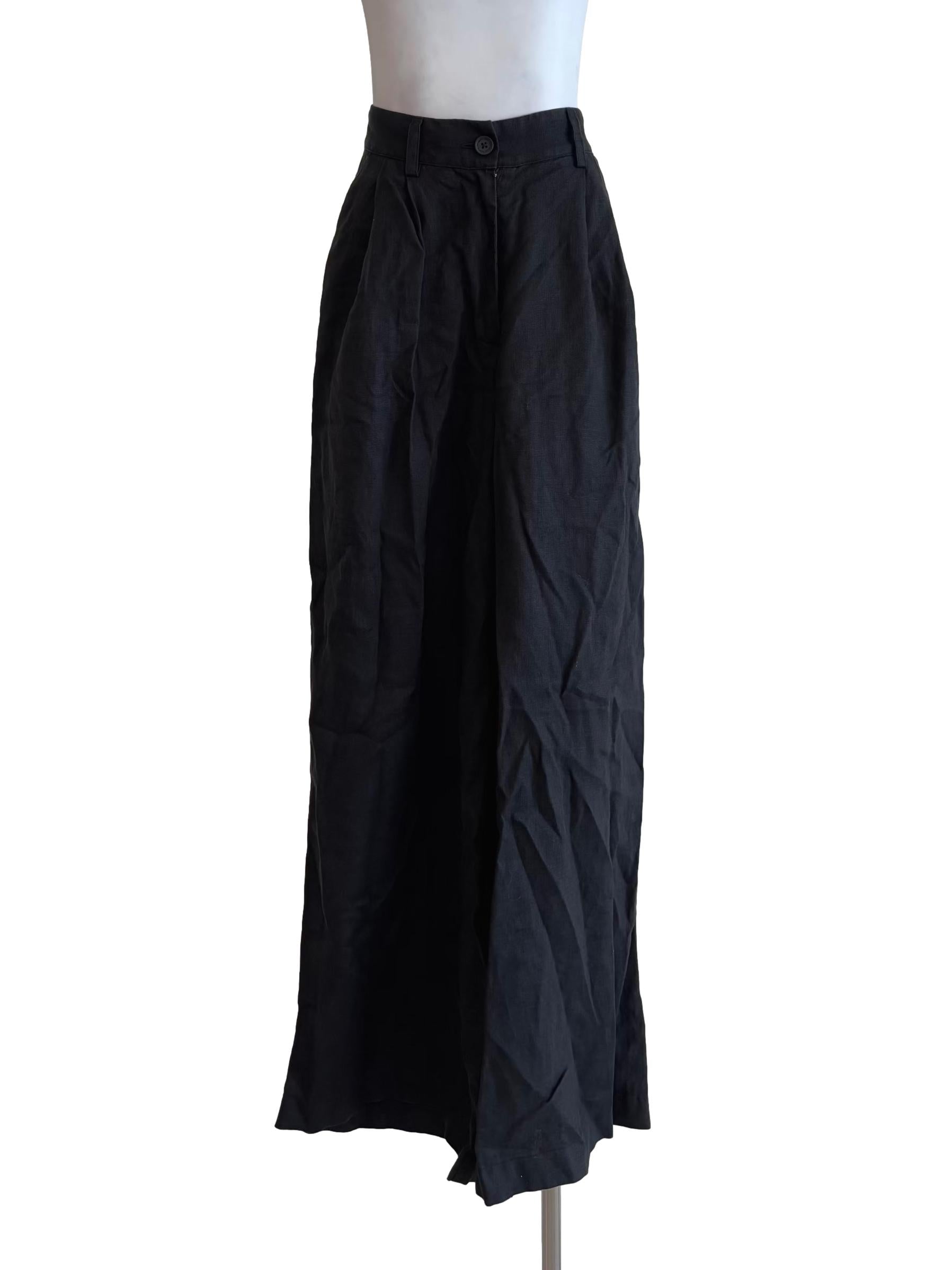 Jet Black Wide Linen Pants