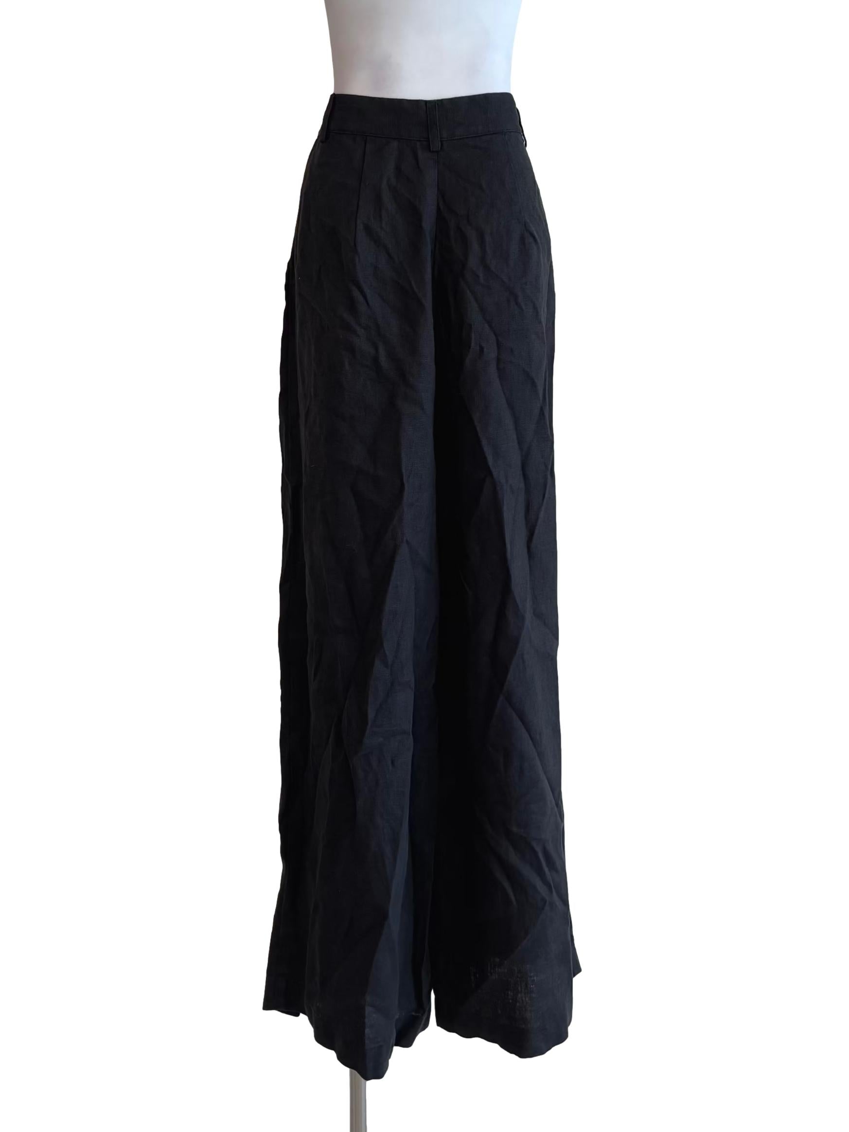 Jet Black Wide Linen Pants