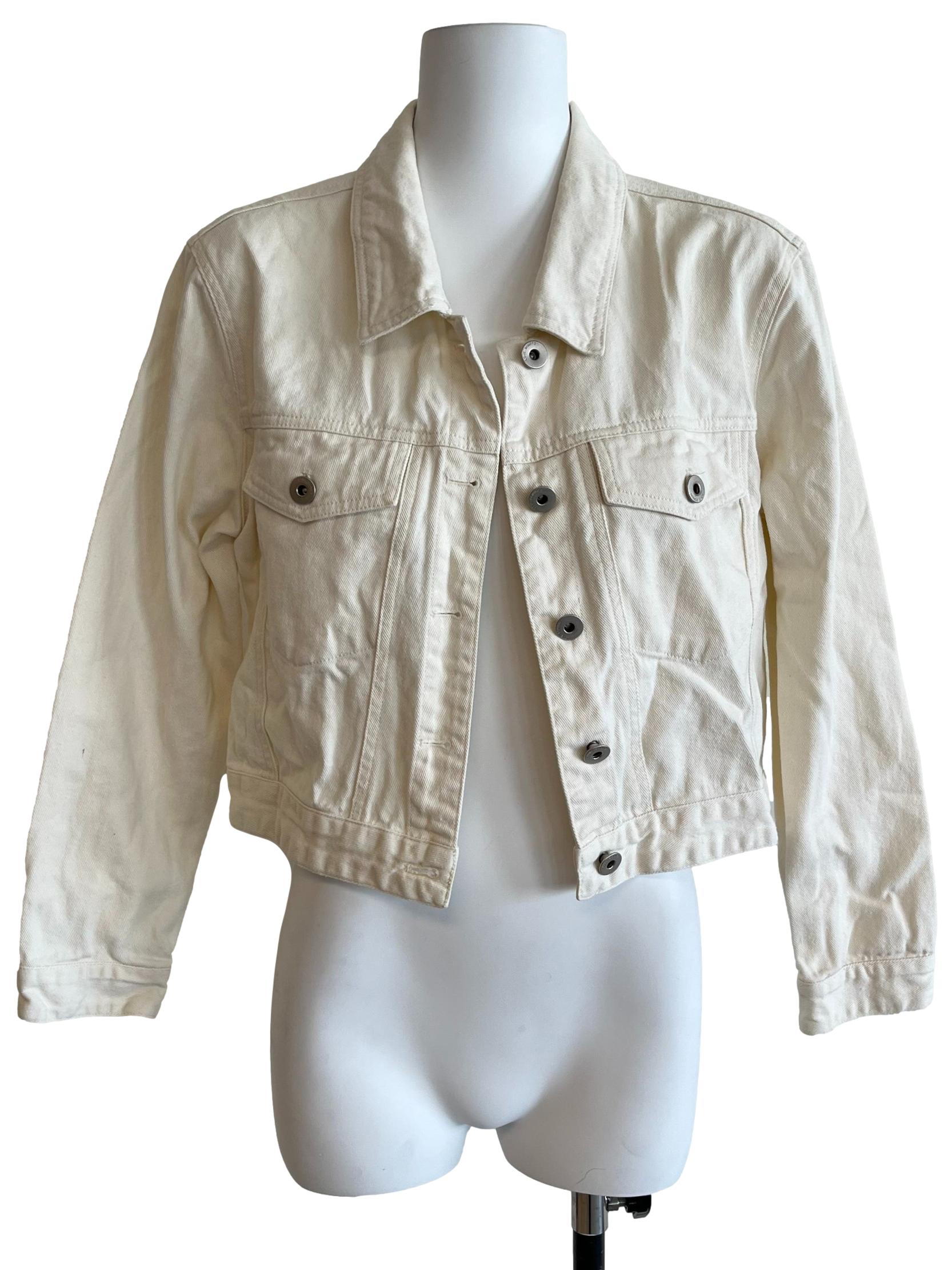 Ivory Beige Cropped Denim Jacket
