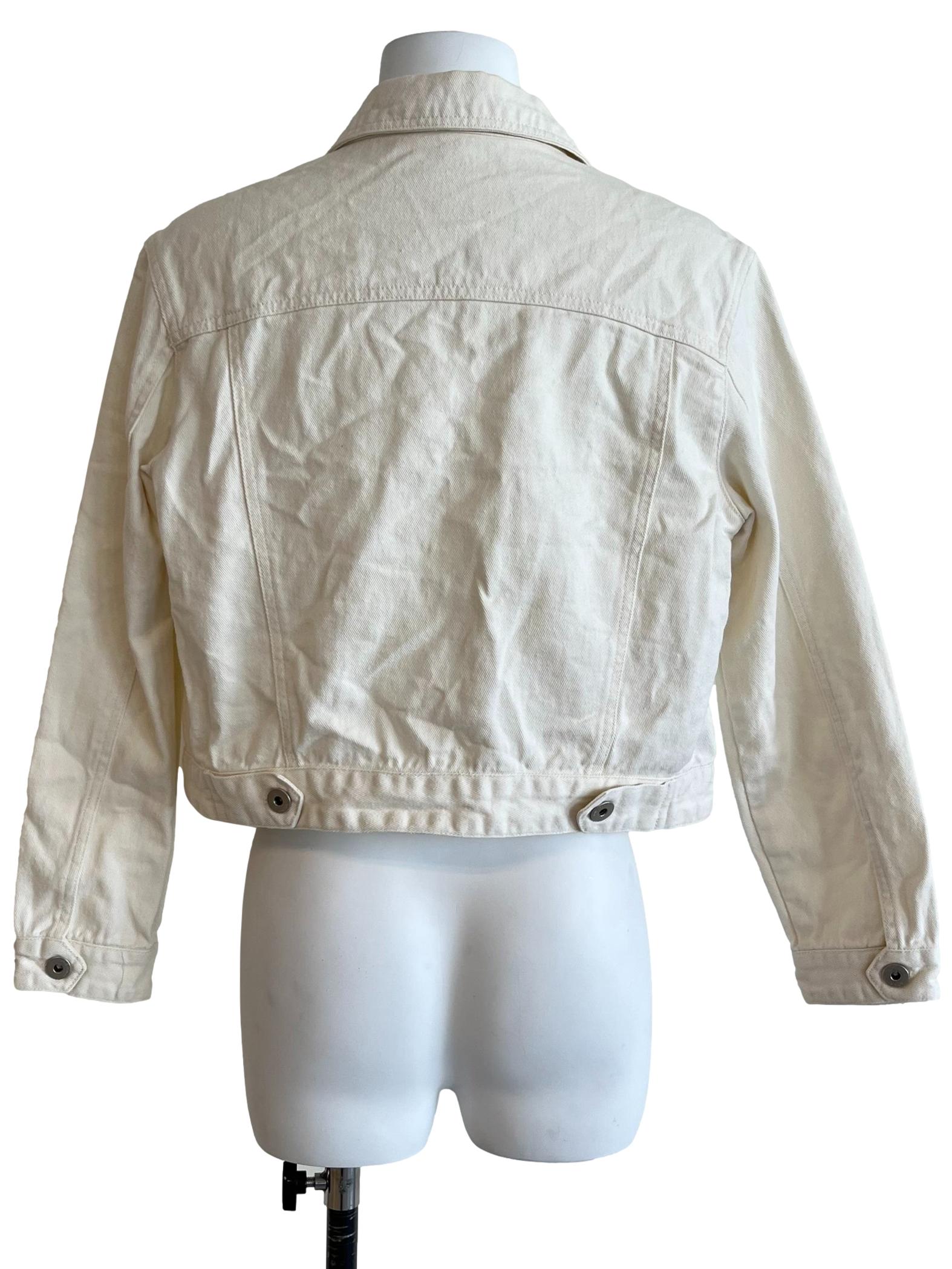 Ivory Beige Cropped Denim Jacket