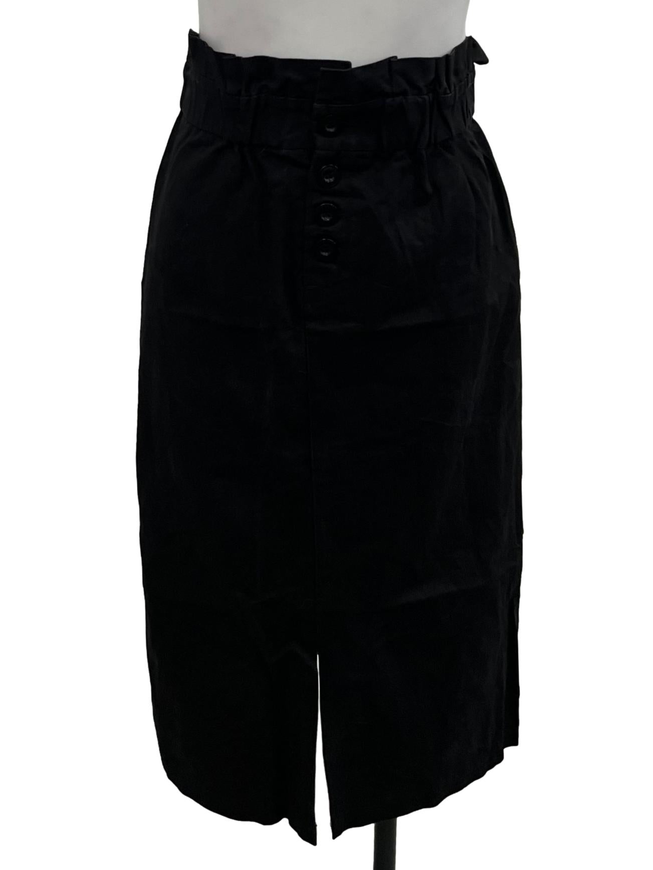 Black High Waisted Half Button Up Skirt
