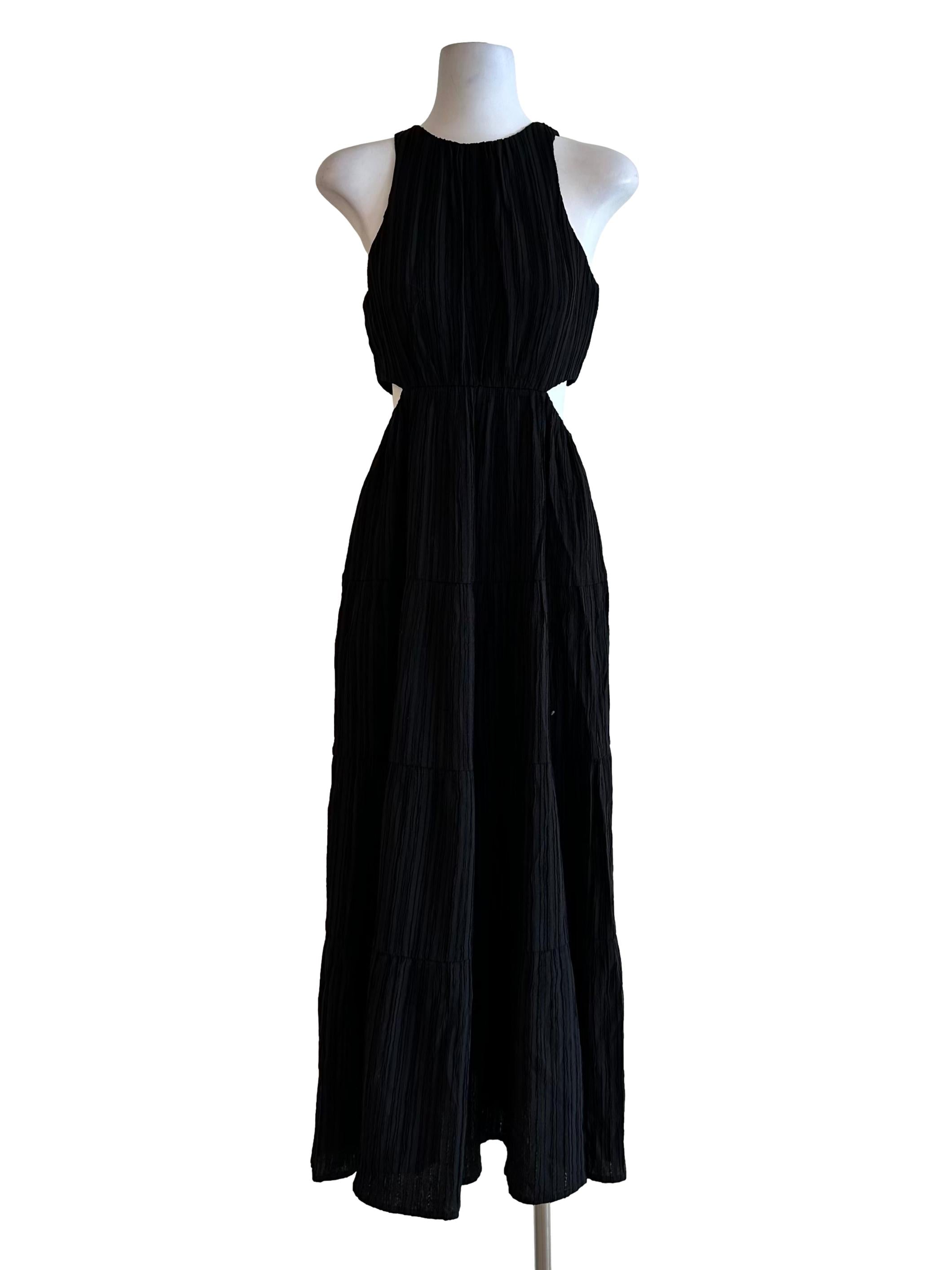 Leather Black Texture Maxi Dress