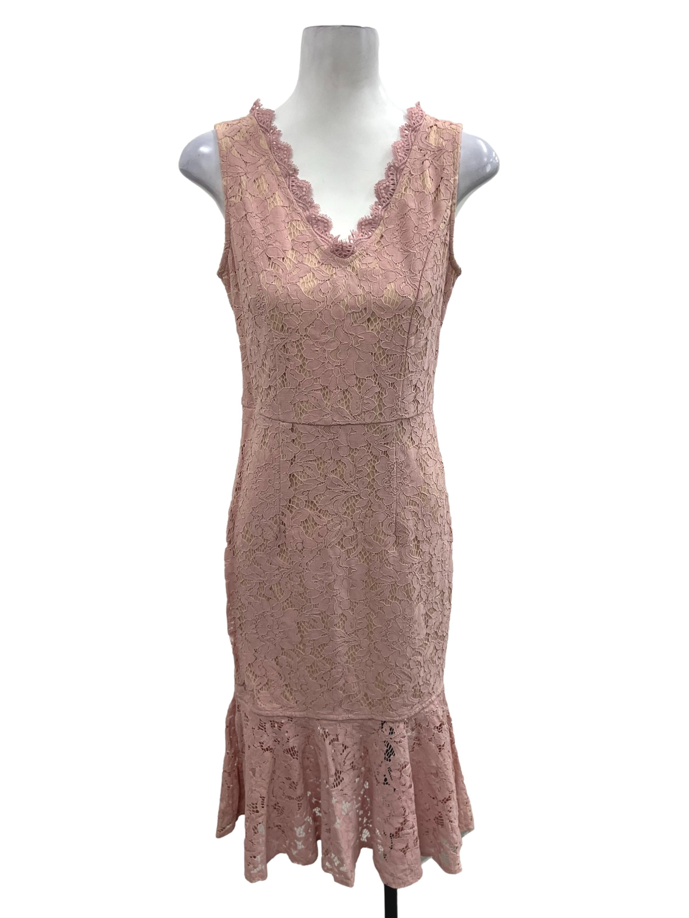 Dusty Pink V-Neck Sleeveless Mermaid Floral Lace Dress