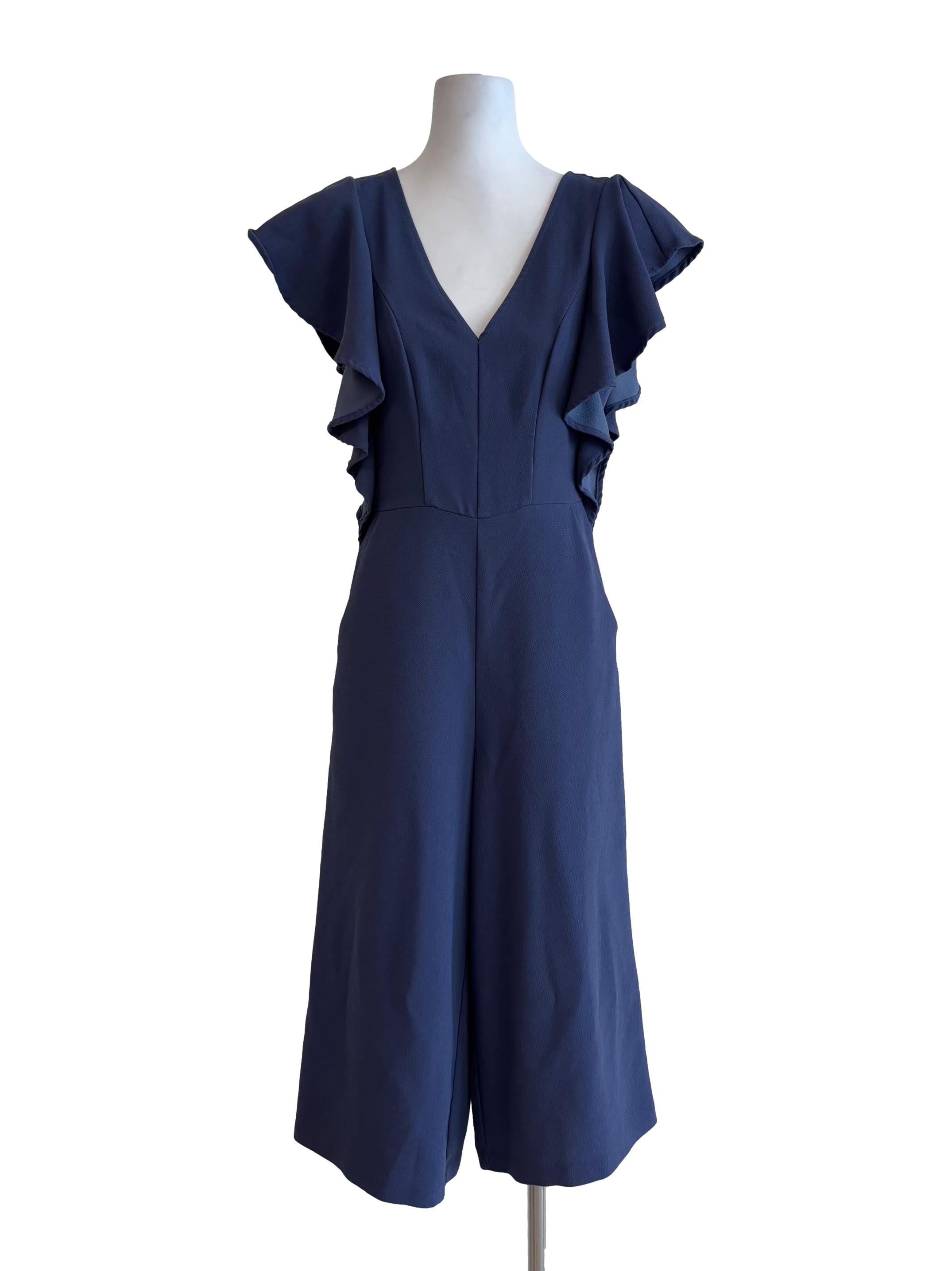 Lapis Blue Ruffle Sleeve Jumpsuit
