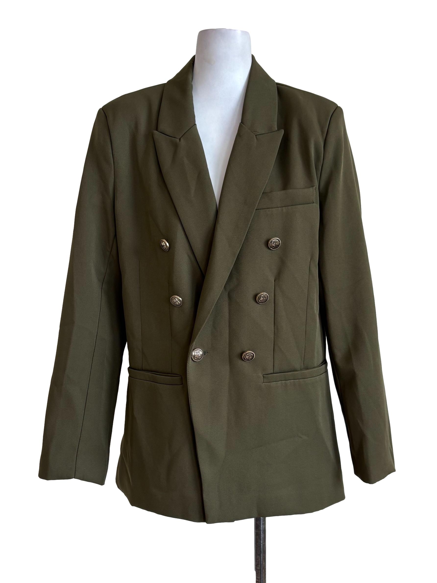 Crocodile Green Double Button Blazer