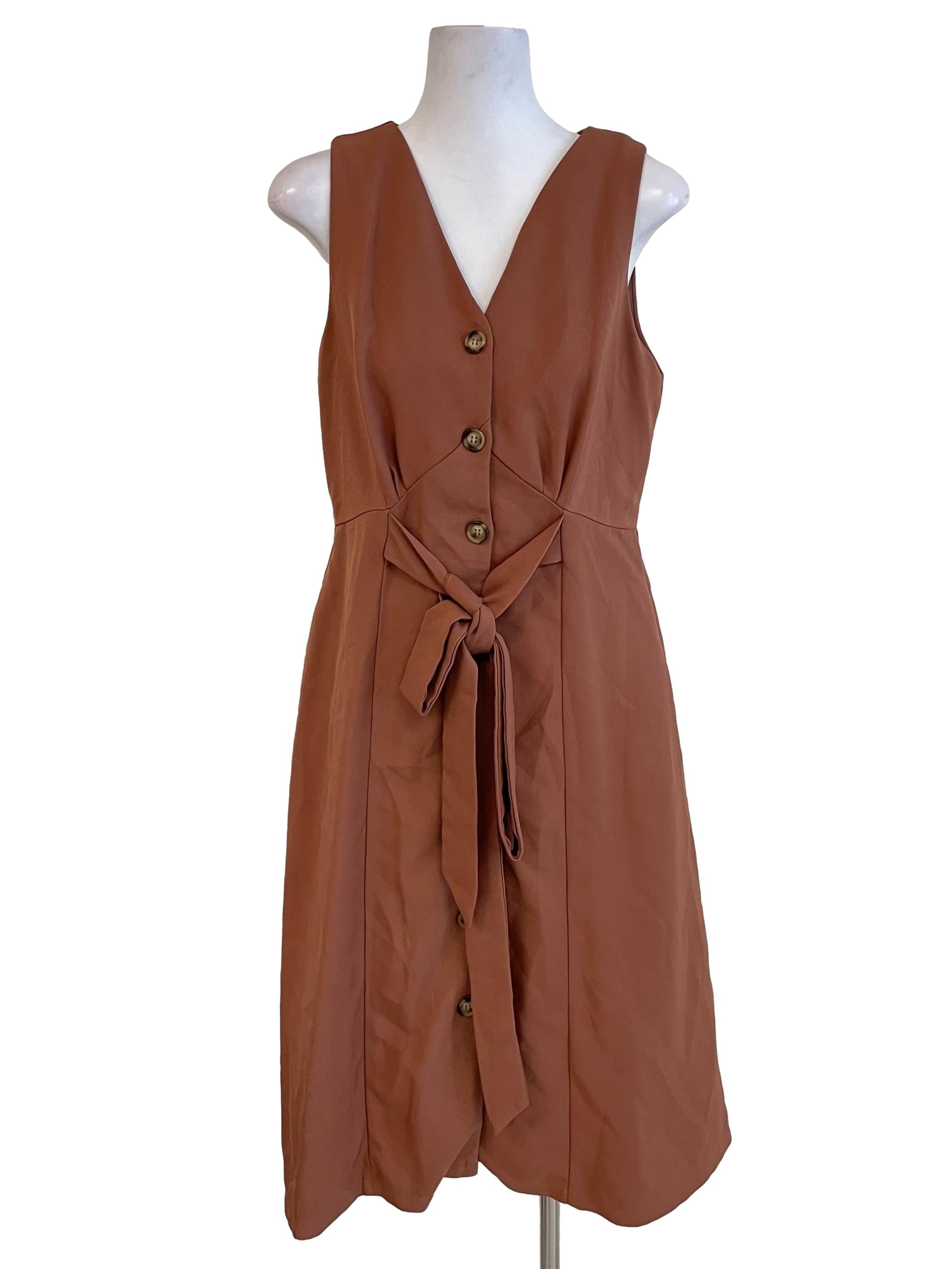 Dark Cantaloupe Button A-Line Dress