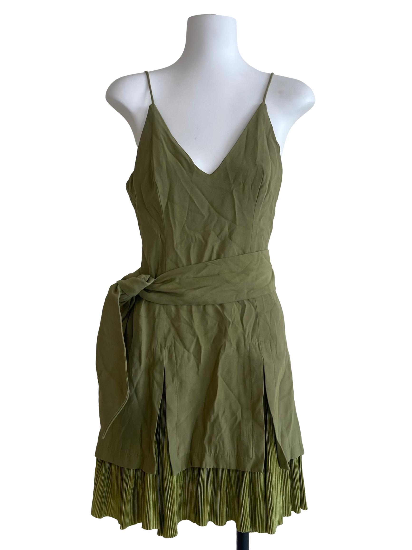 Green Spaghetti Pleated Mini Dress