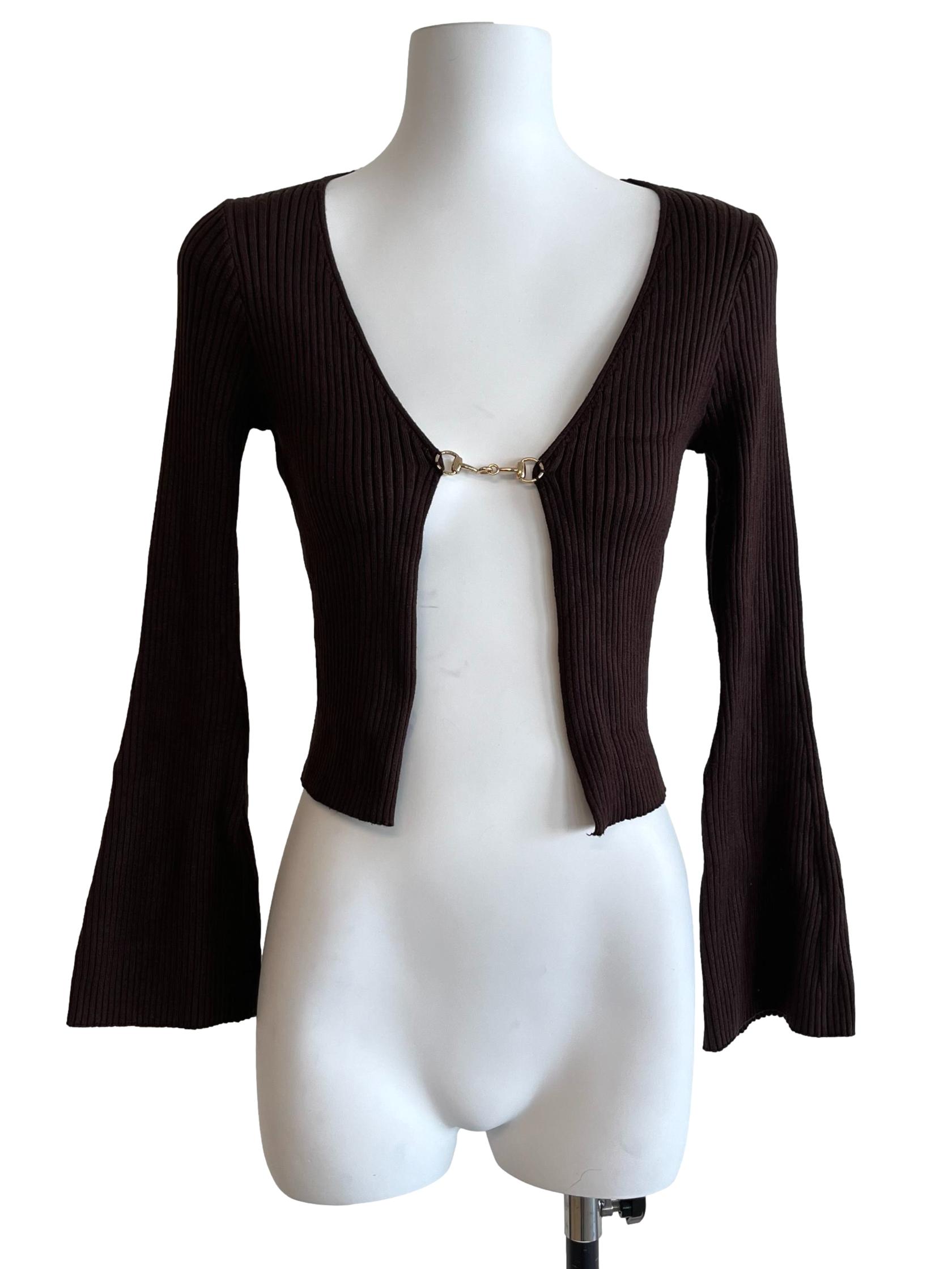 Mocha Brown Hook-Front Knit Cardigan