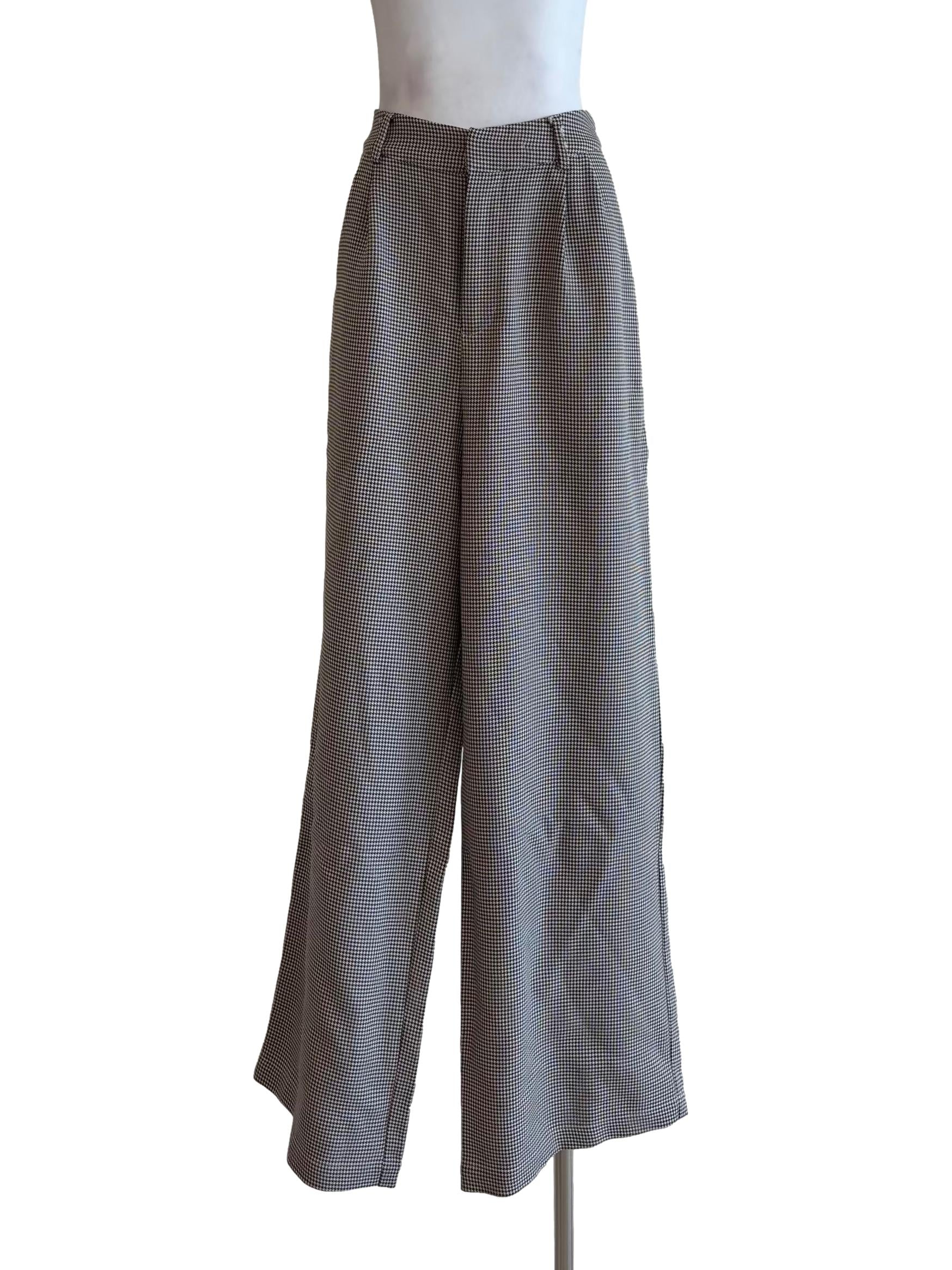 Brown Houndstooth Plaid Wide Pants
