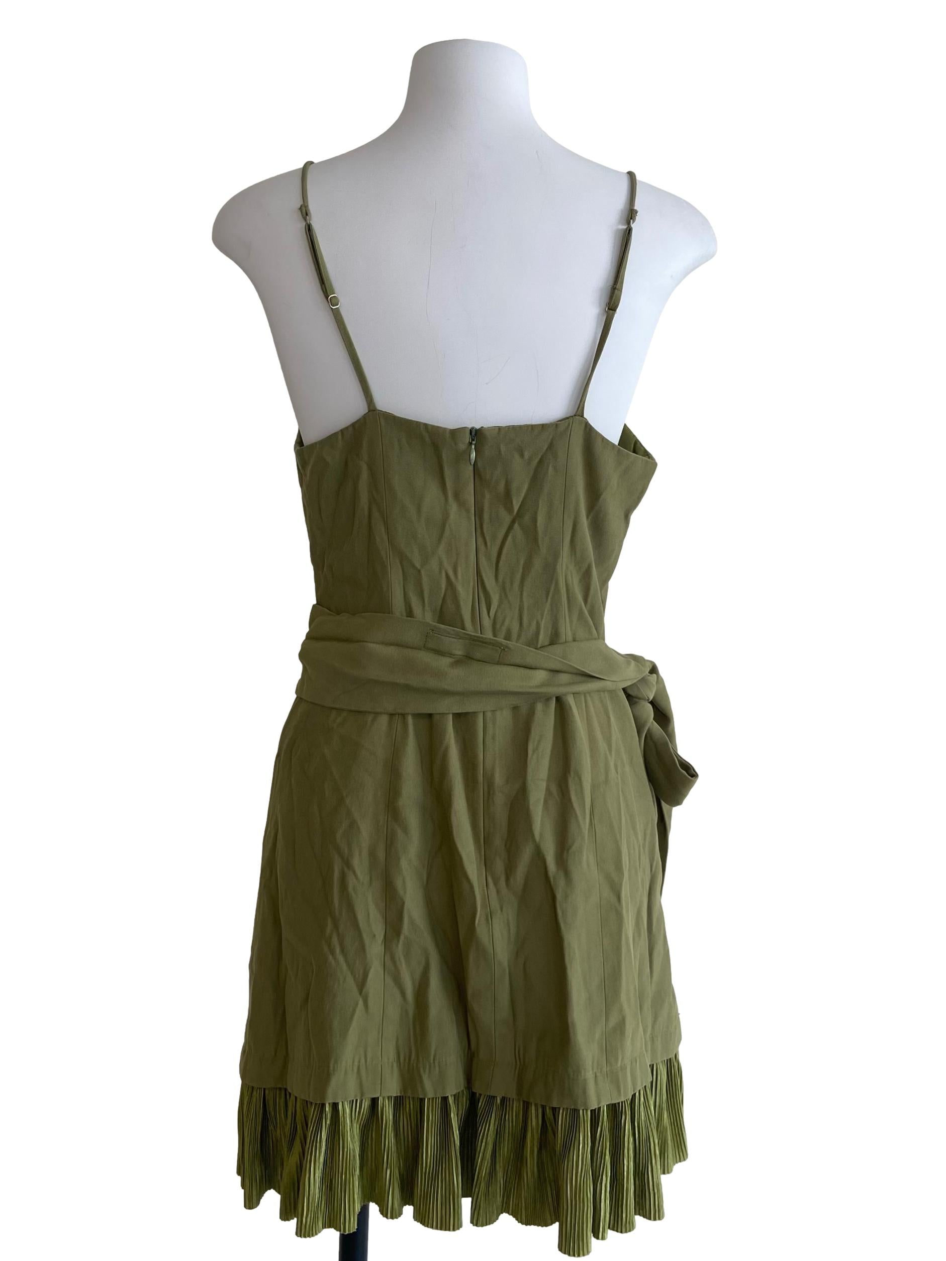 Green Spaghetti Pleated Mini Dress