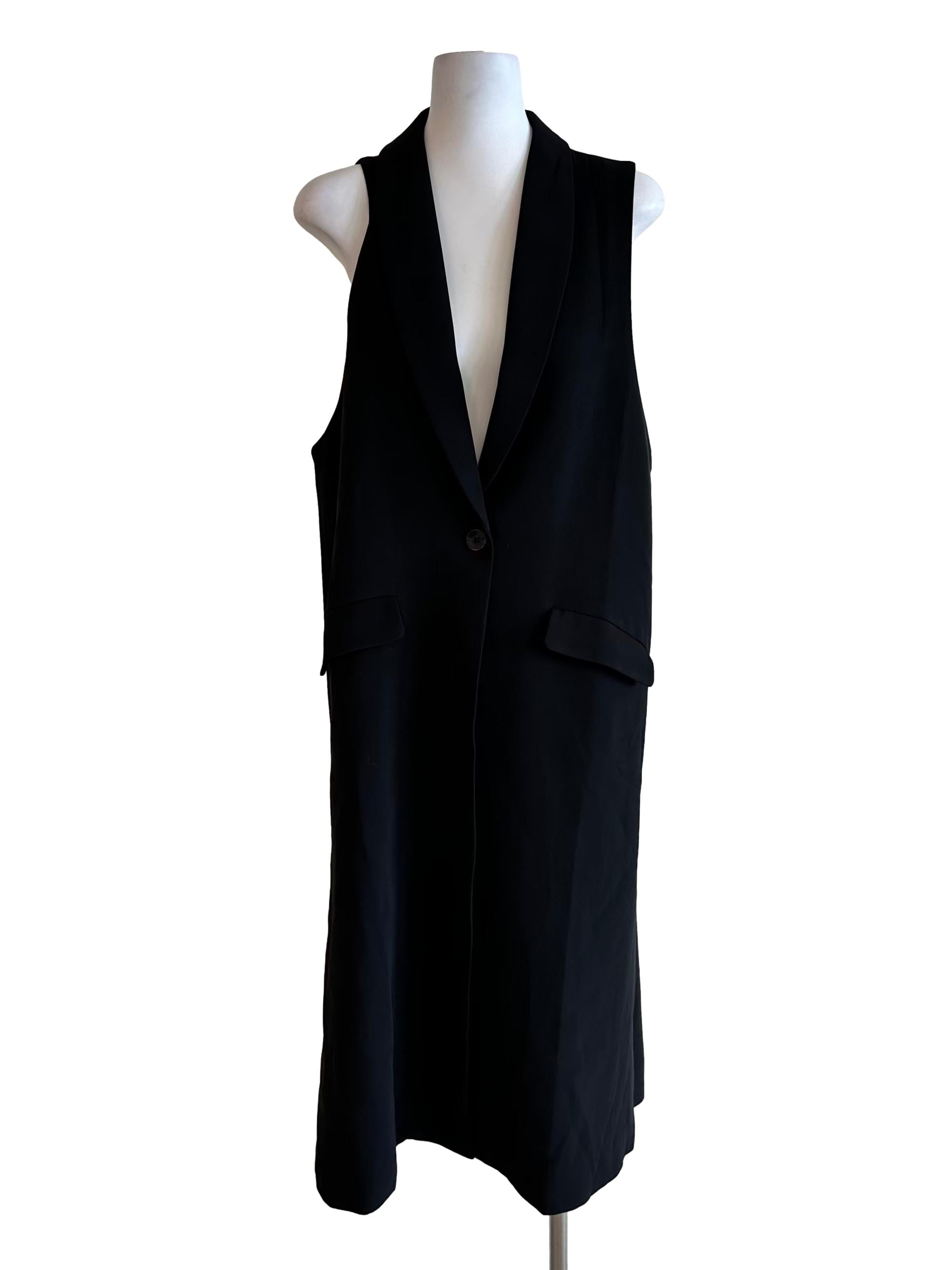 Black Collar Button Long Blazer