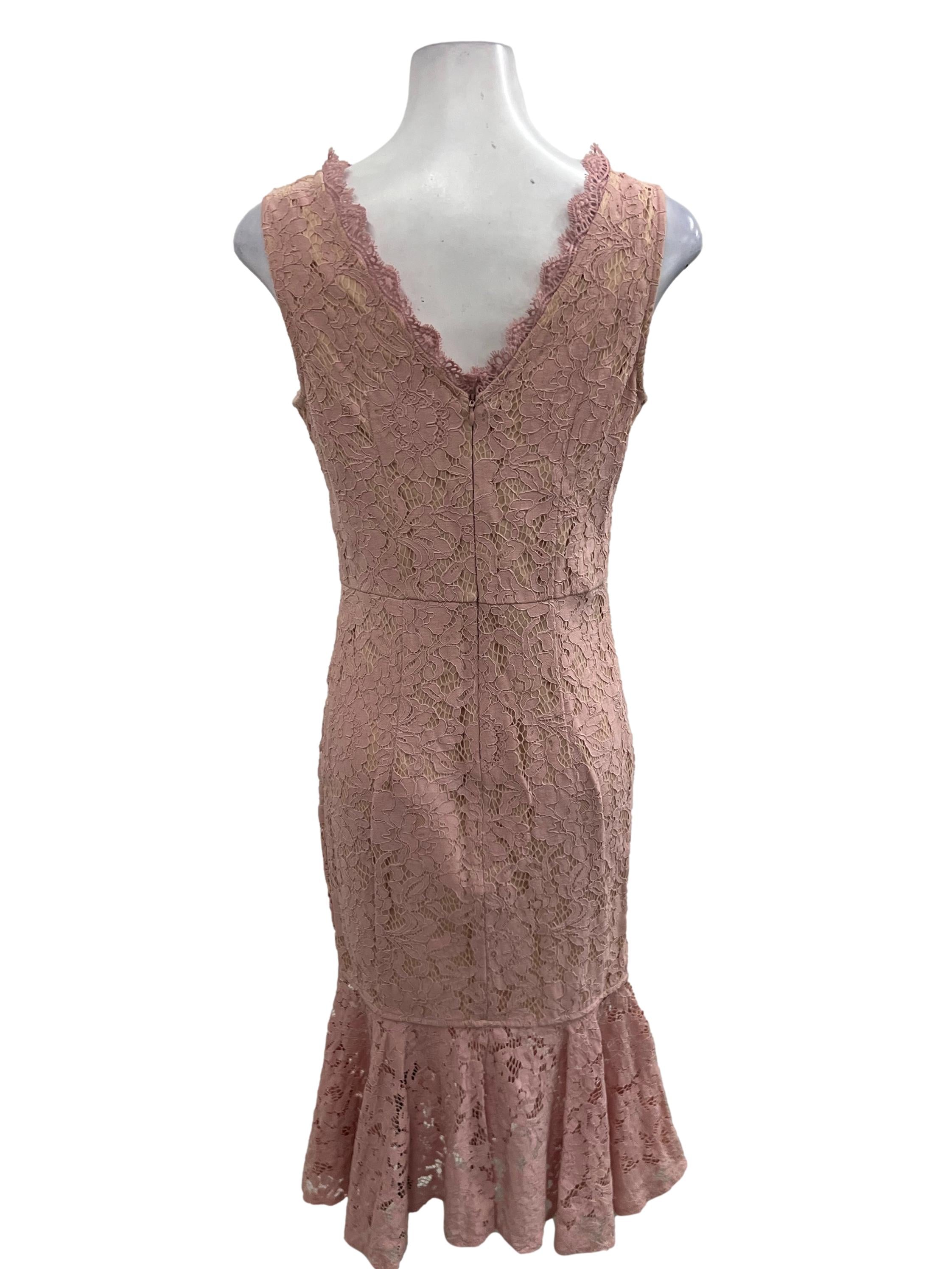 Dusty Pink V-Neck Sleeveless Mermaid Floral Lace Dress