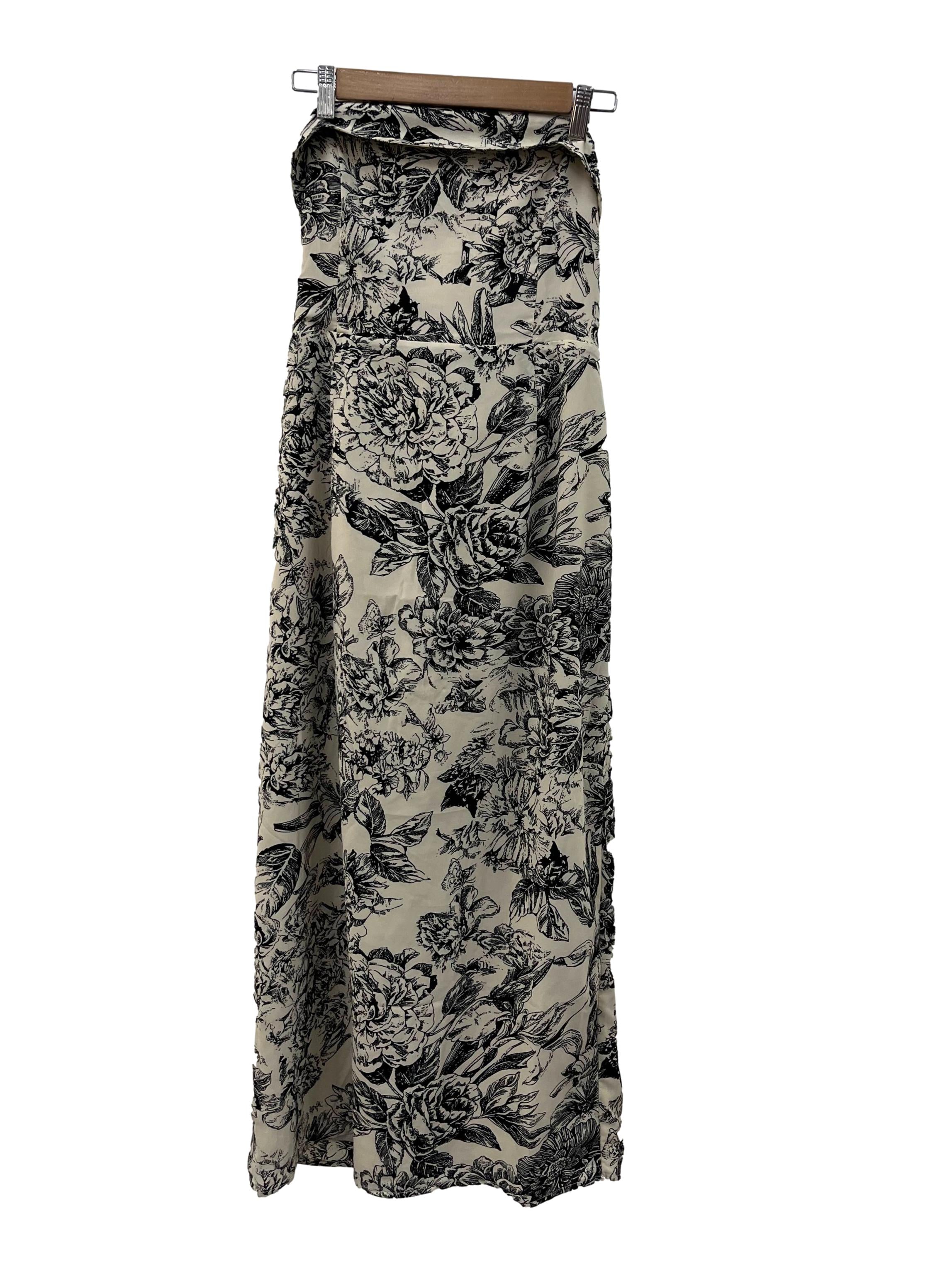 Beige Black Floral Tube Dress