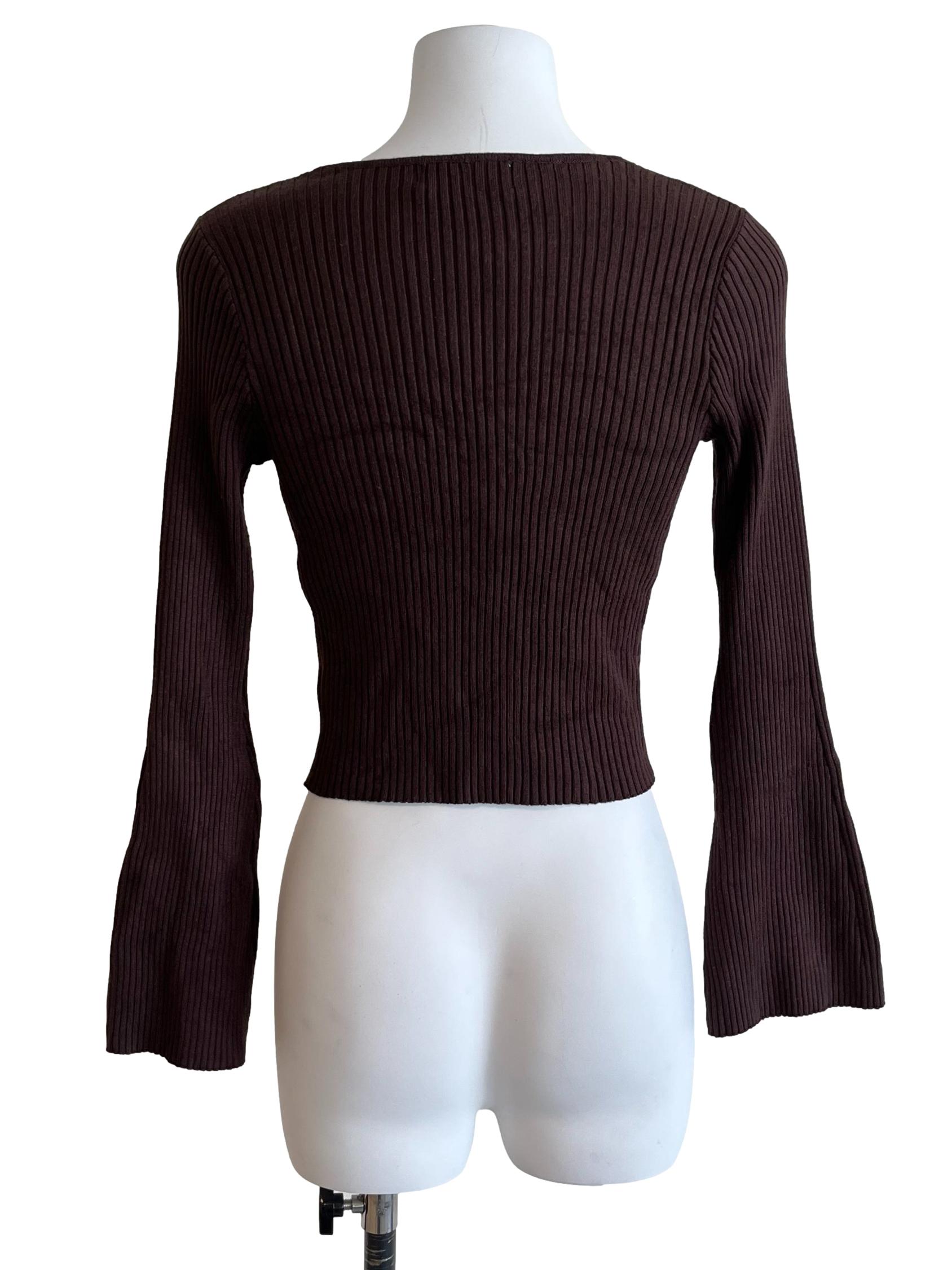Mocha Brown Hook-Front Knit Cardigan